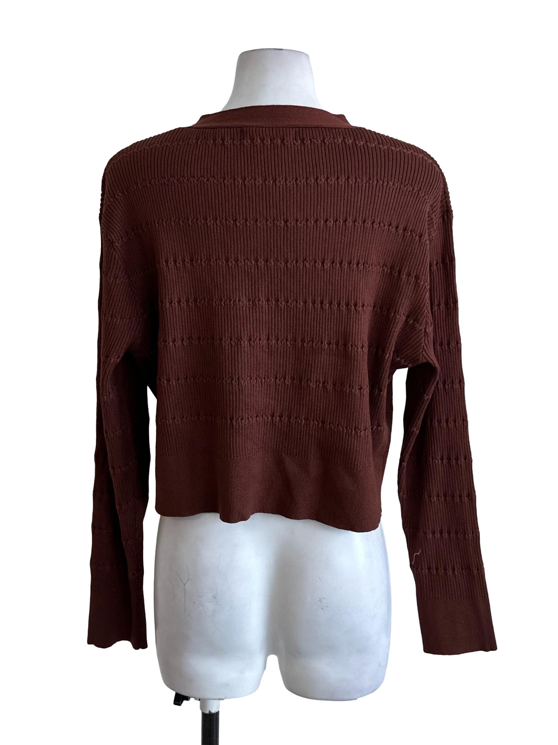Mocha Brown V Neck Knit Button Cardigan