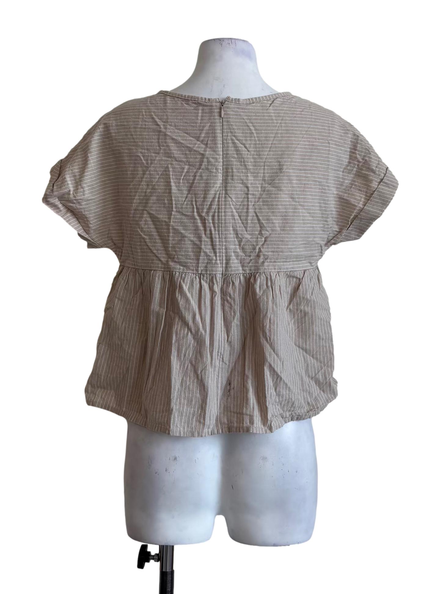 Almond Striped Cotton Peplum Blouse