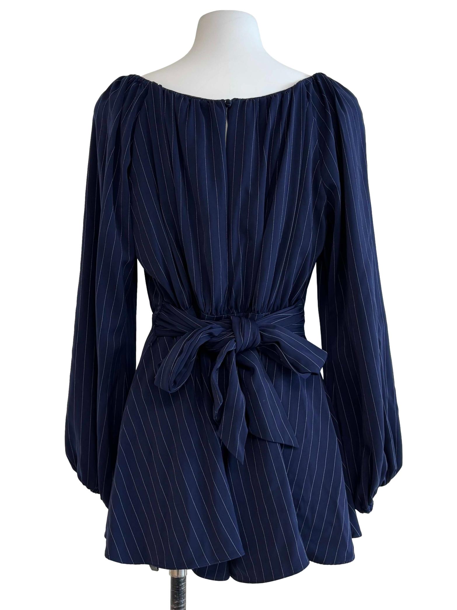 Navy Blue Striped Scoop Neck Romper
