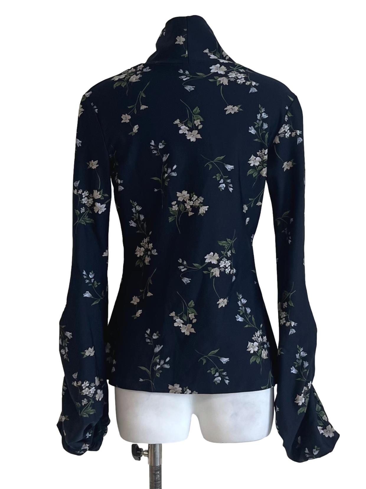 Navy Blue Floral Blouse