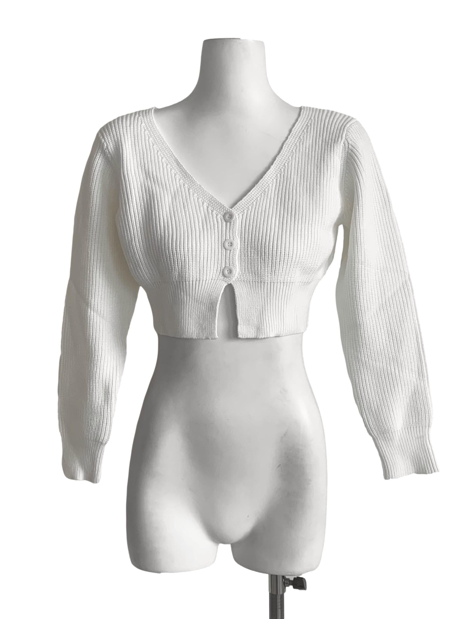Cotton White Knitted Crop Blouse