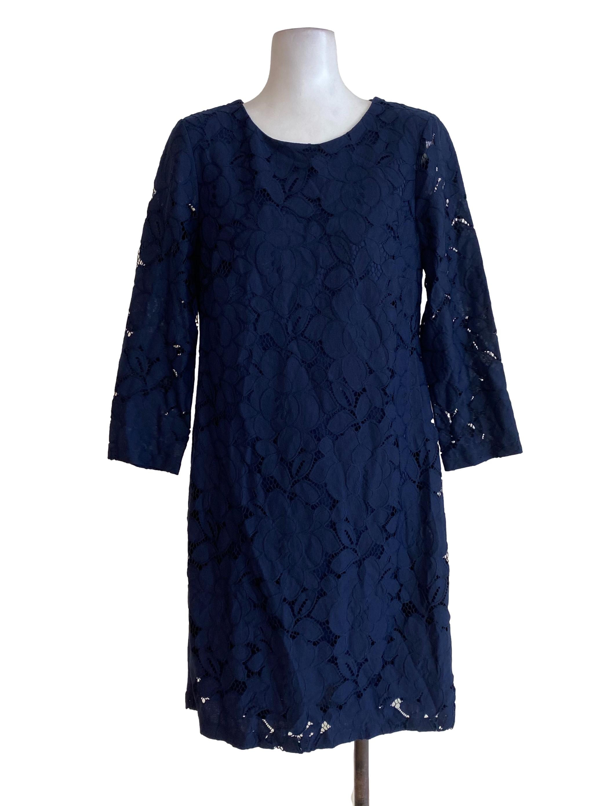 Navy Blue Floral Long Sleeve Dress