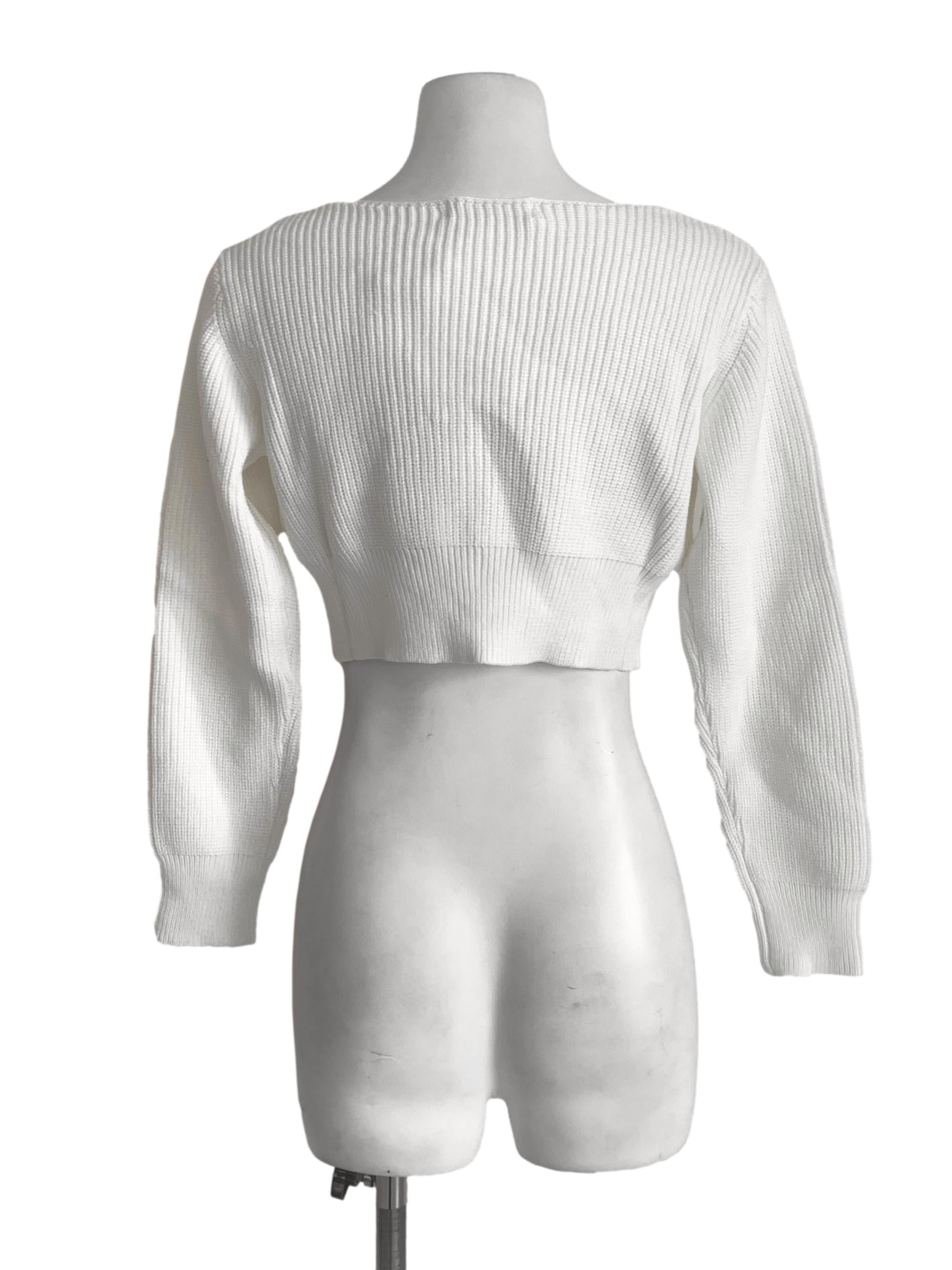 Cotton White Knitted Crop Blouse