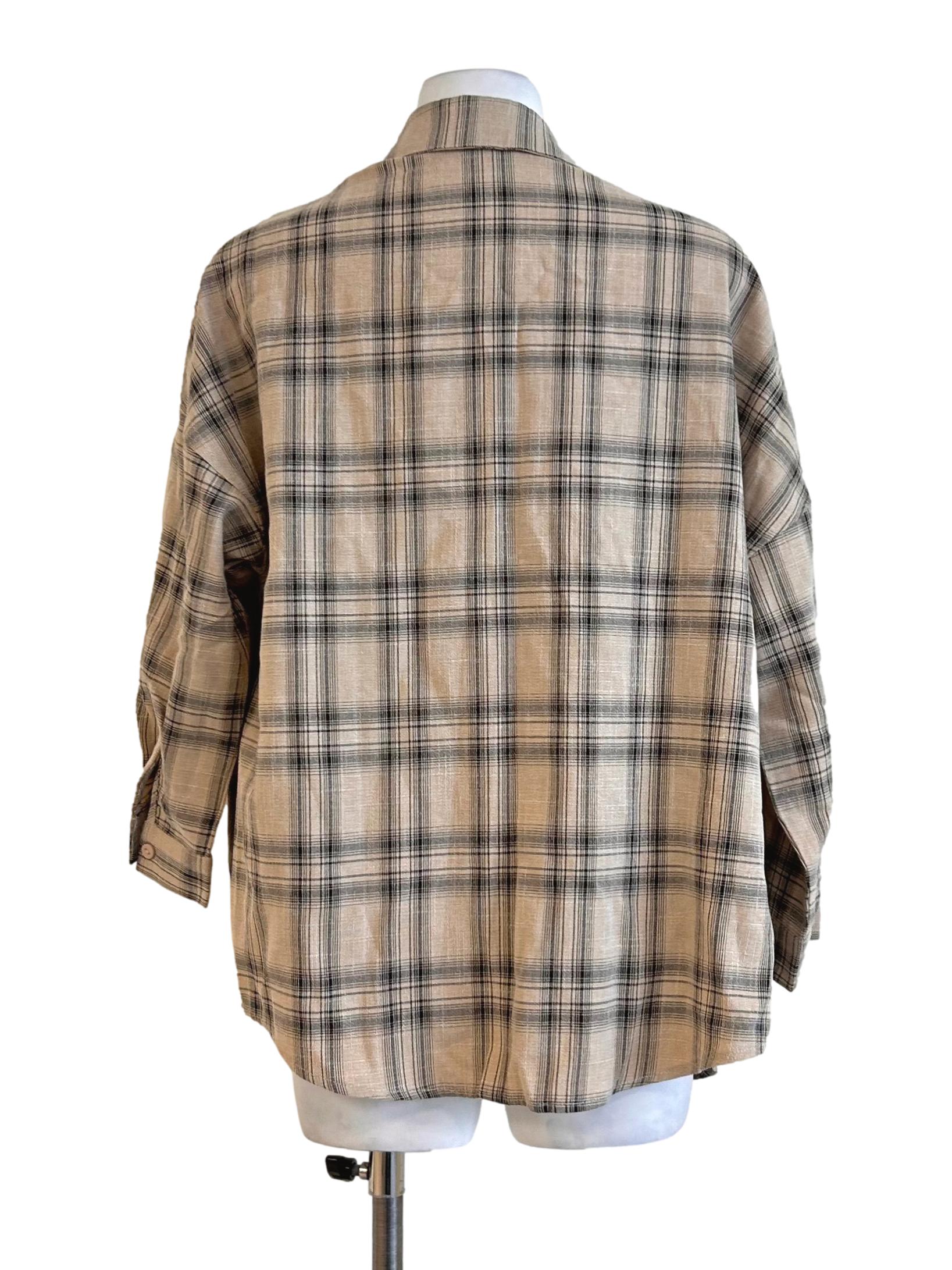 Beige Plaid Button Up Shirt TTR
