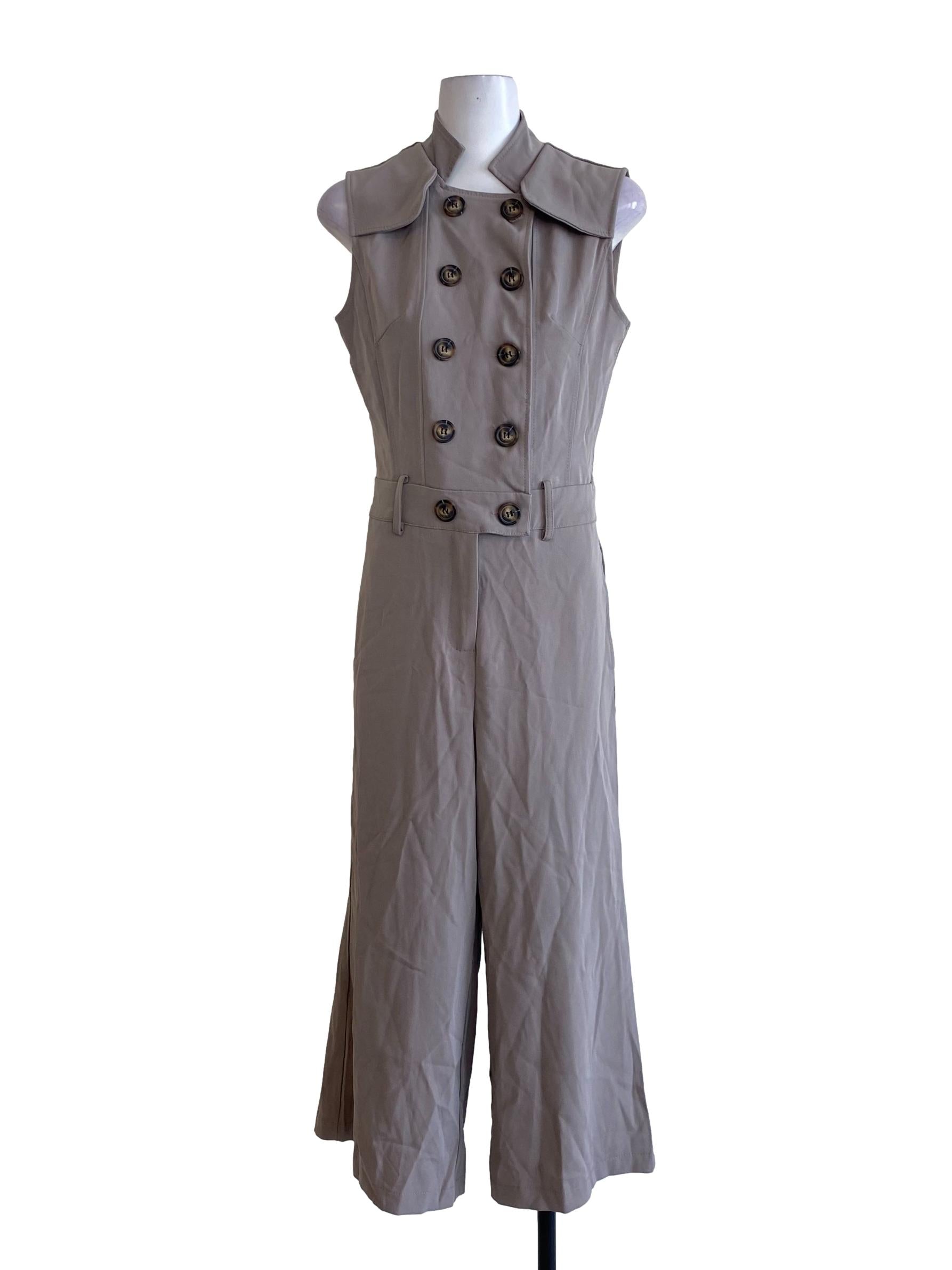 Almond Brown Buttoned Down Collared Fit Jumpsuit