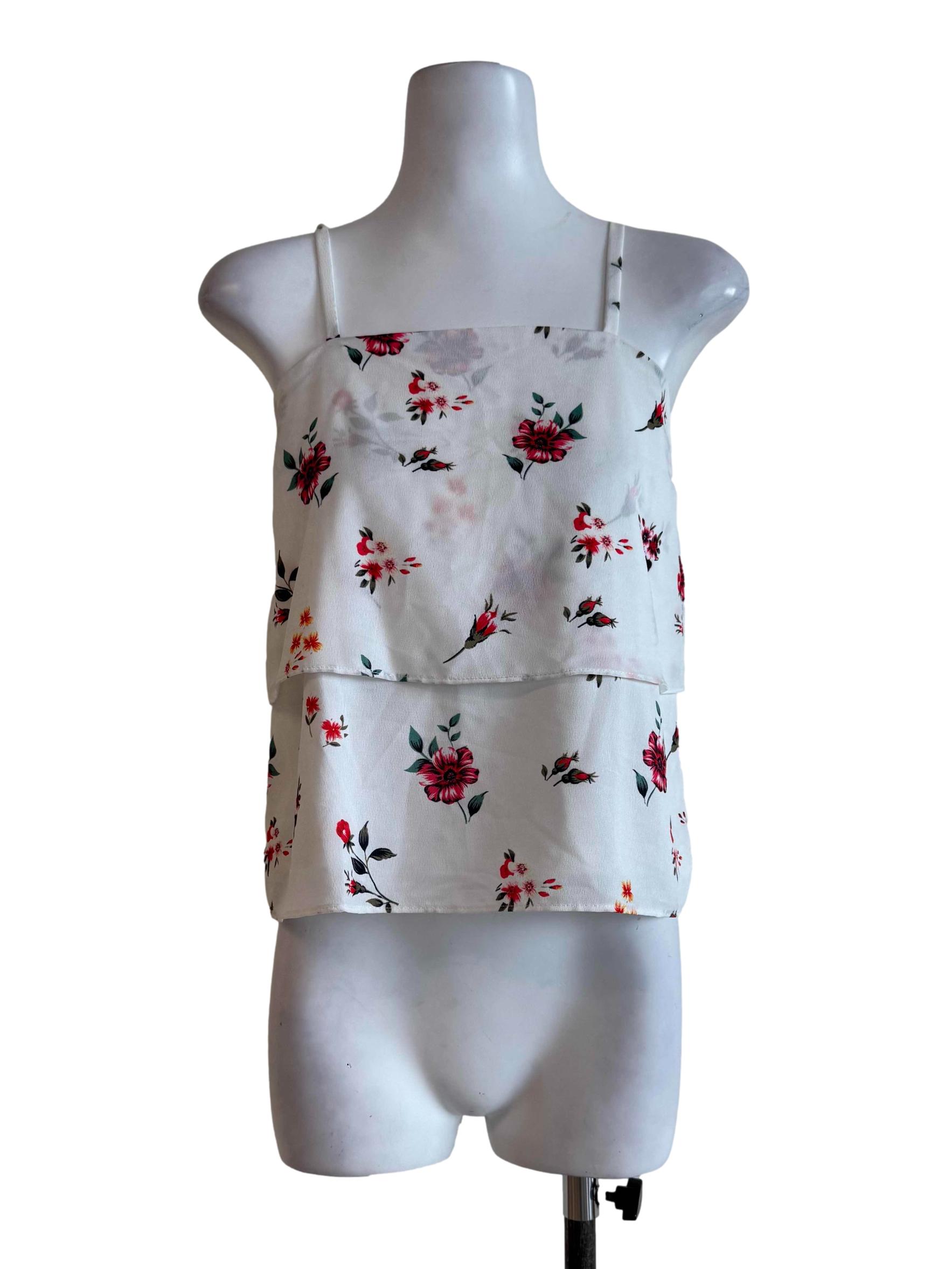 White With Red Floral Motif Top