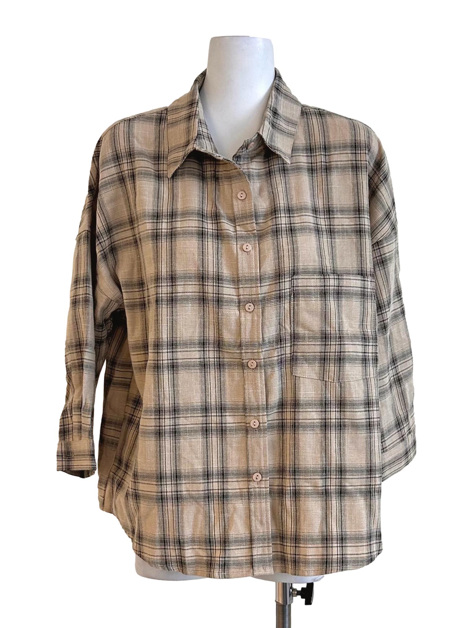 Beige Plaid Button Up Shirt TTR