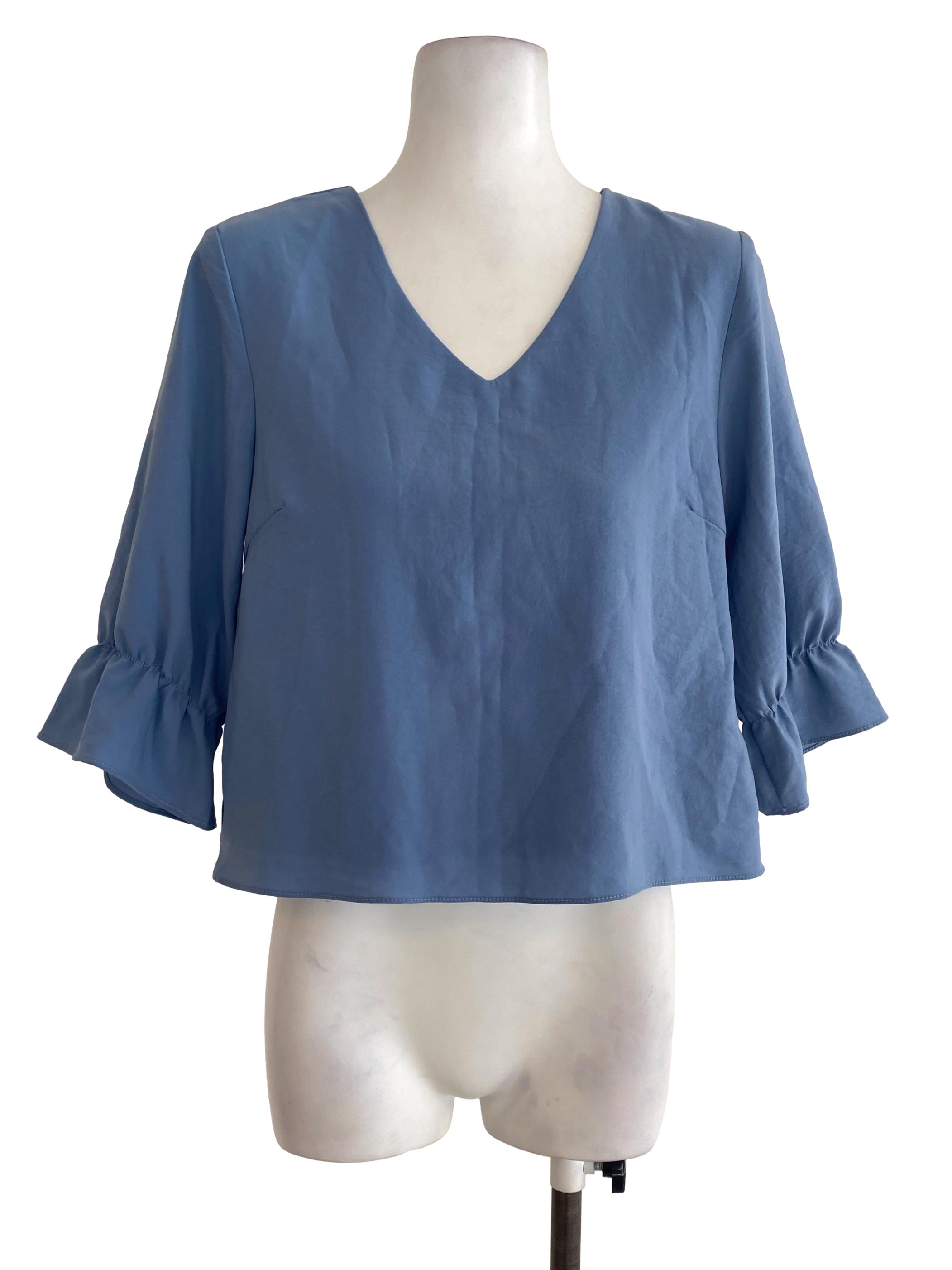 Another One Blue V Neck Blouse | REFASH