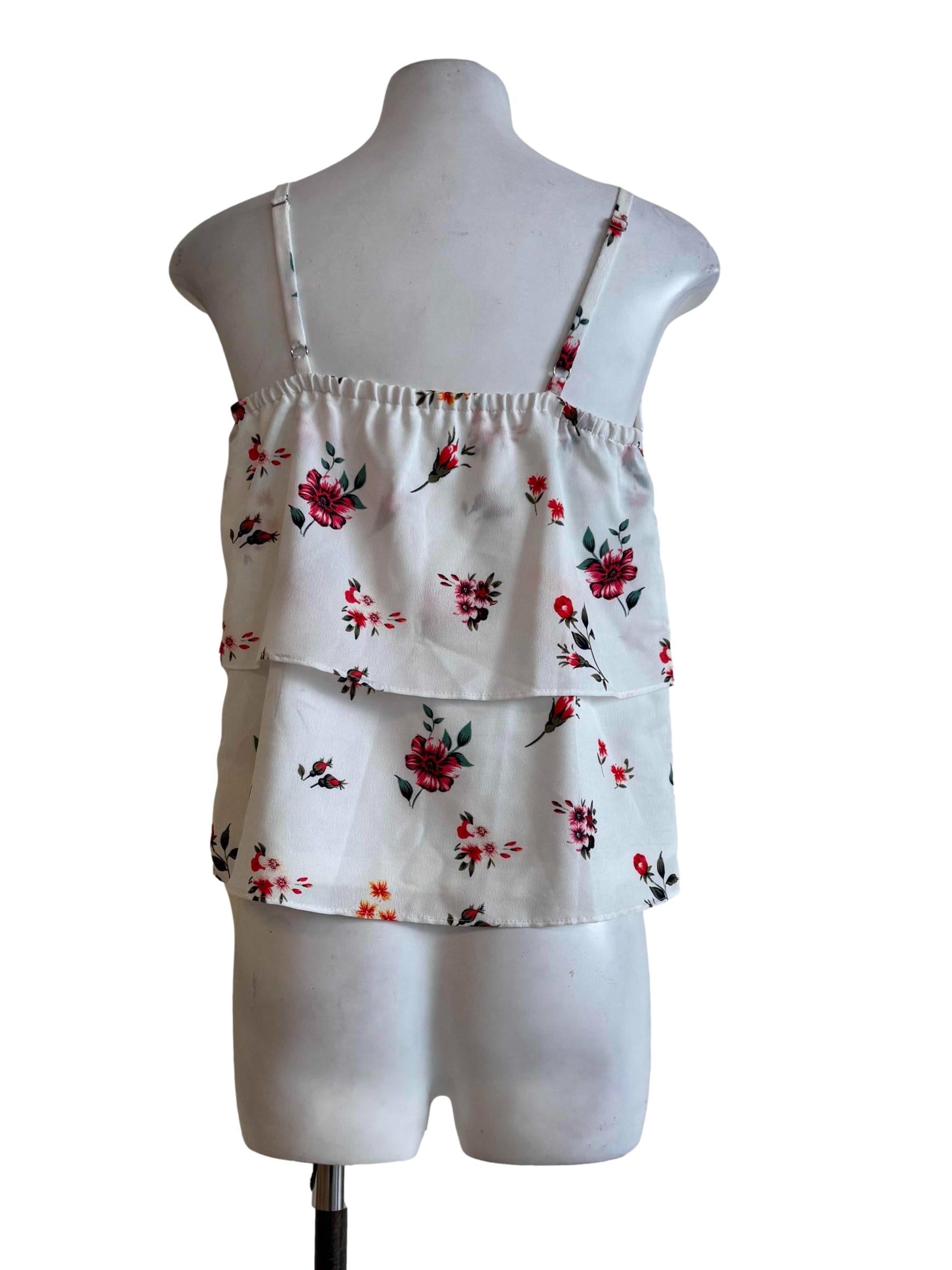 White With Red Floral Motif Top