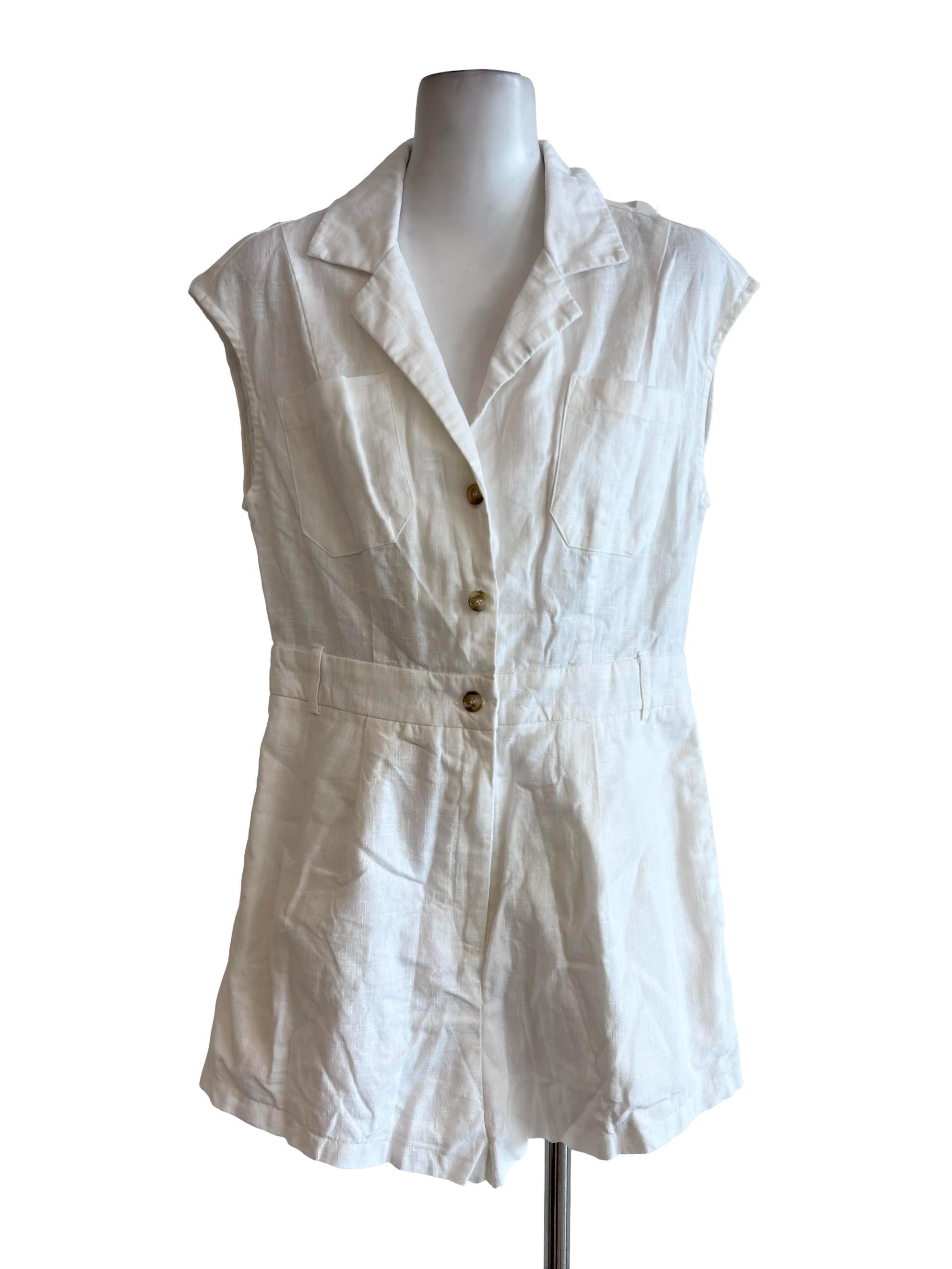 Off-White Button Front Sleeveless Romper