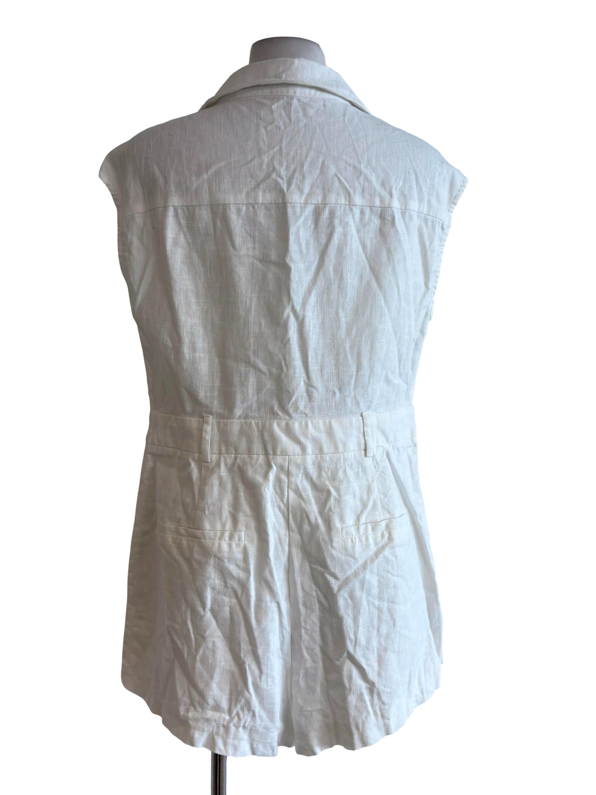Off-White Button Front Sleeveless Romper