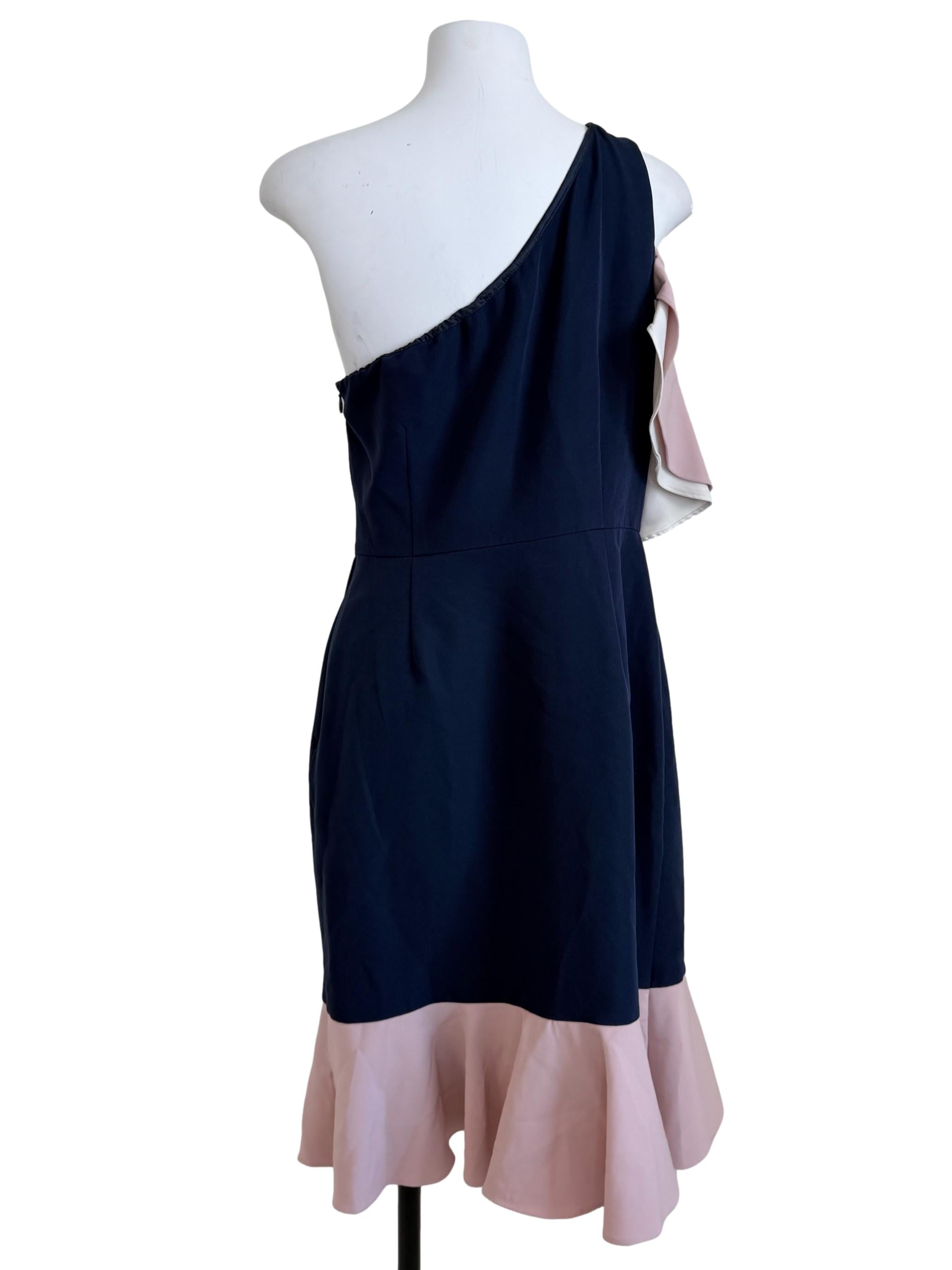 Two Tone Asymmetrical Neck Ruffle Dress