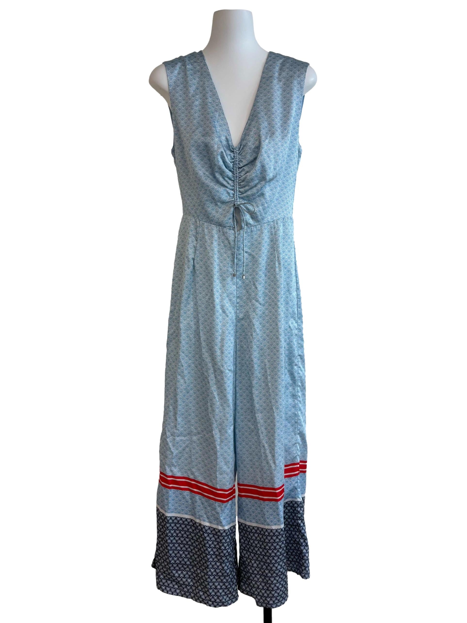 Baby Blue Printed Satin Jumpsuit