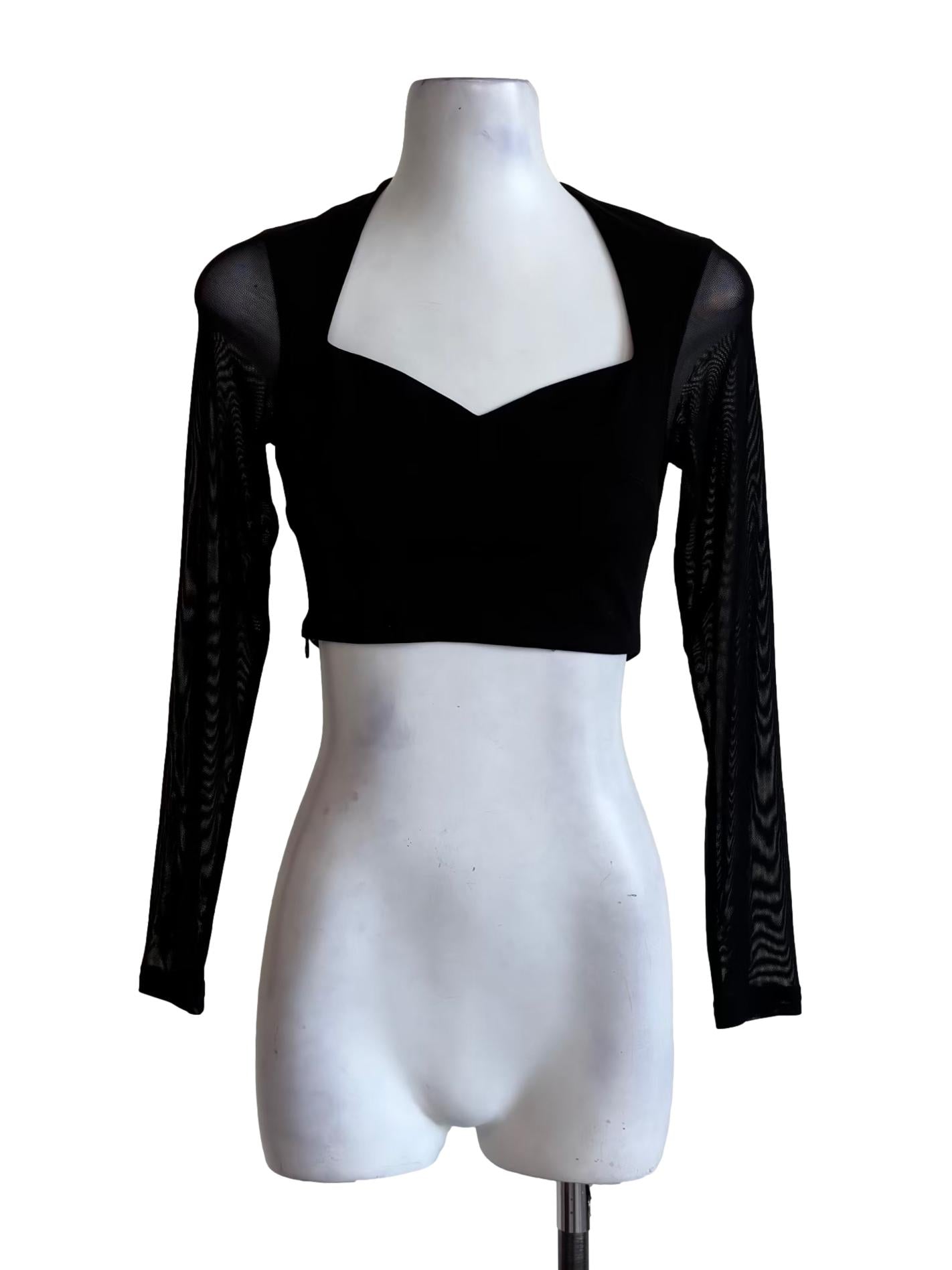 Black Sheer Sleeve Crop Top