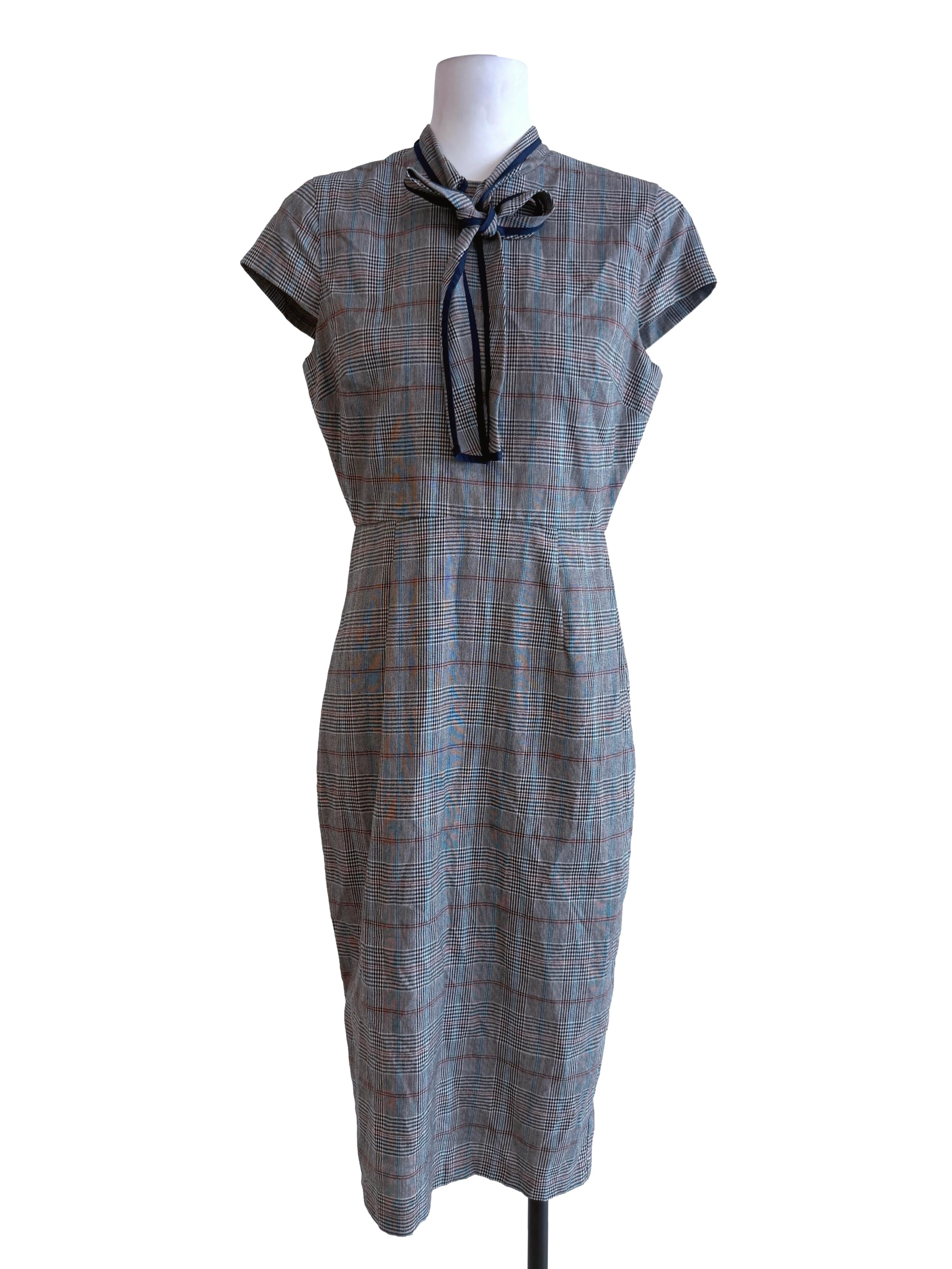 Grey Checked Cheongsam Dress