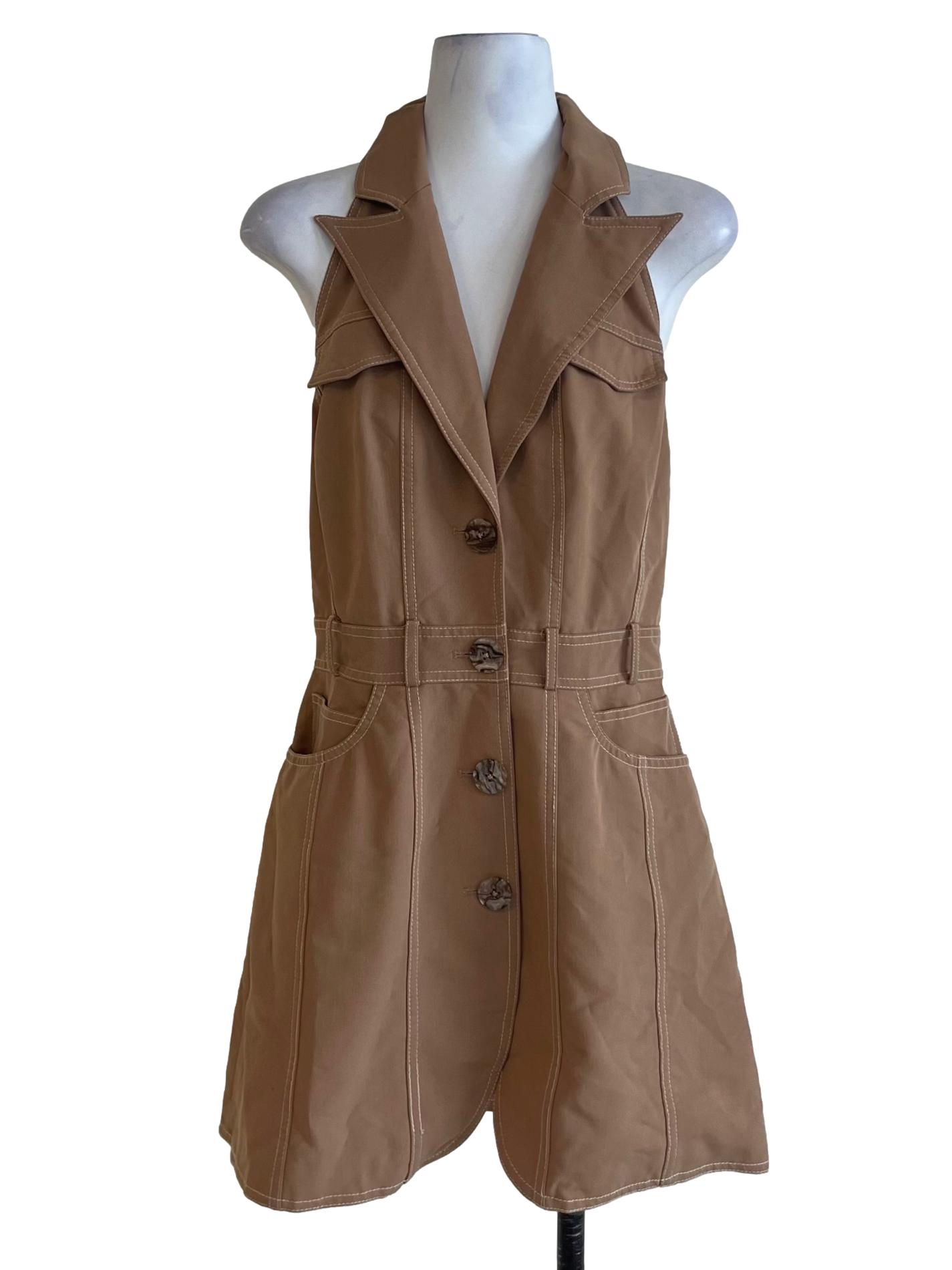 Tortilla Brown Notched Collar A-Line Dress