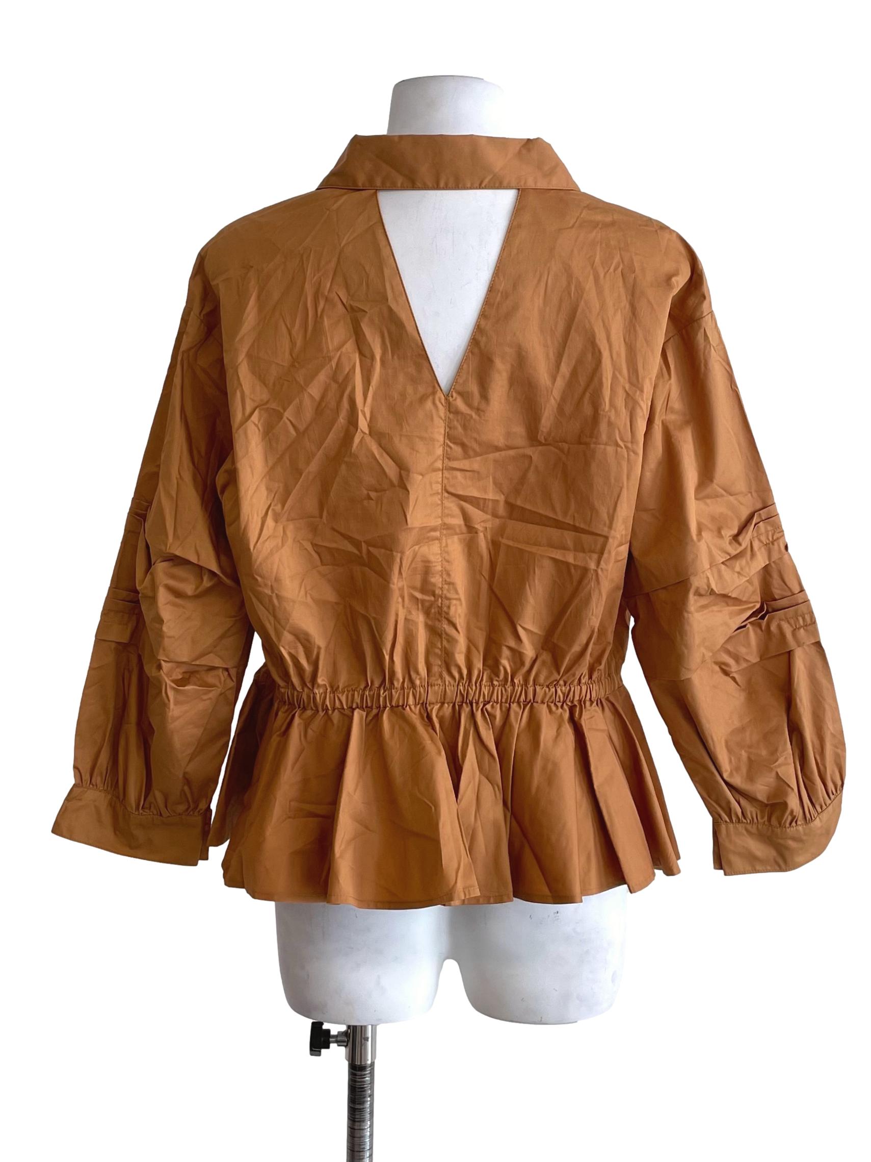 Gold Yellow Split Back Peplum Shirt