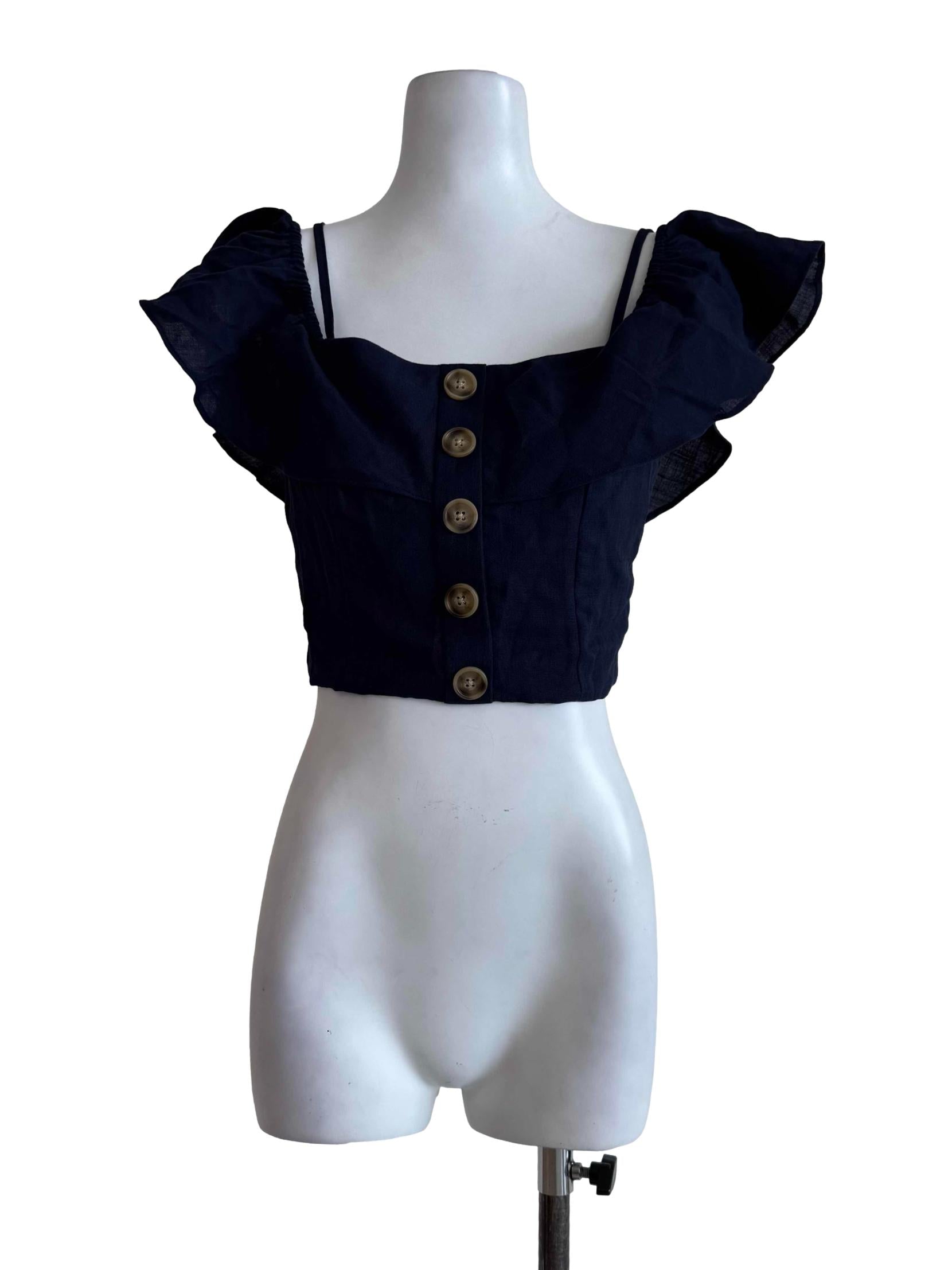 Navy Blue Scoop Neck Crop Top