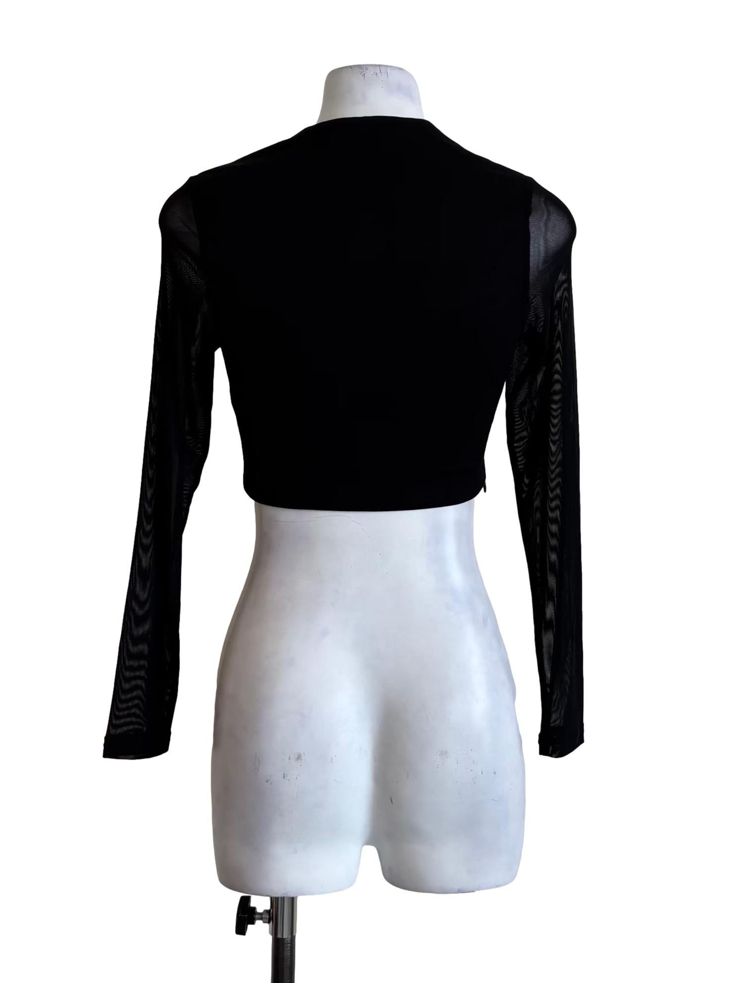 Black Sheer Sleeve Crop Top
