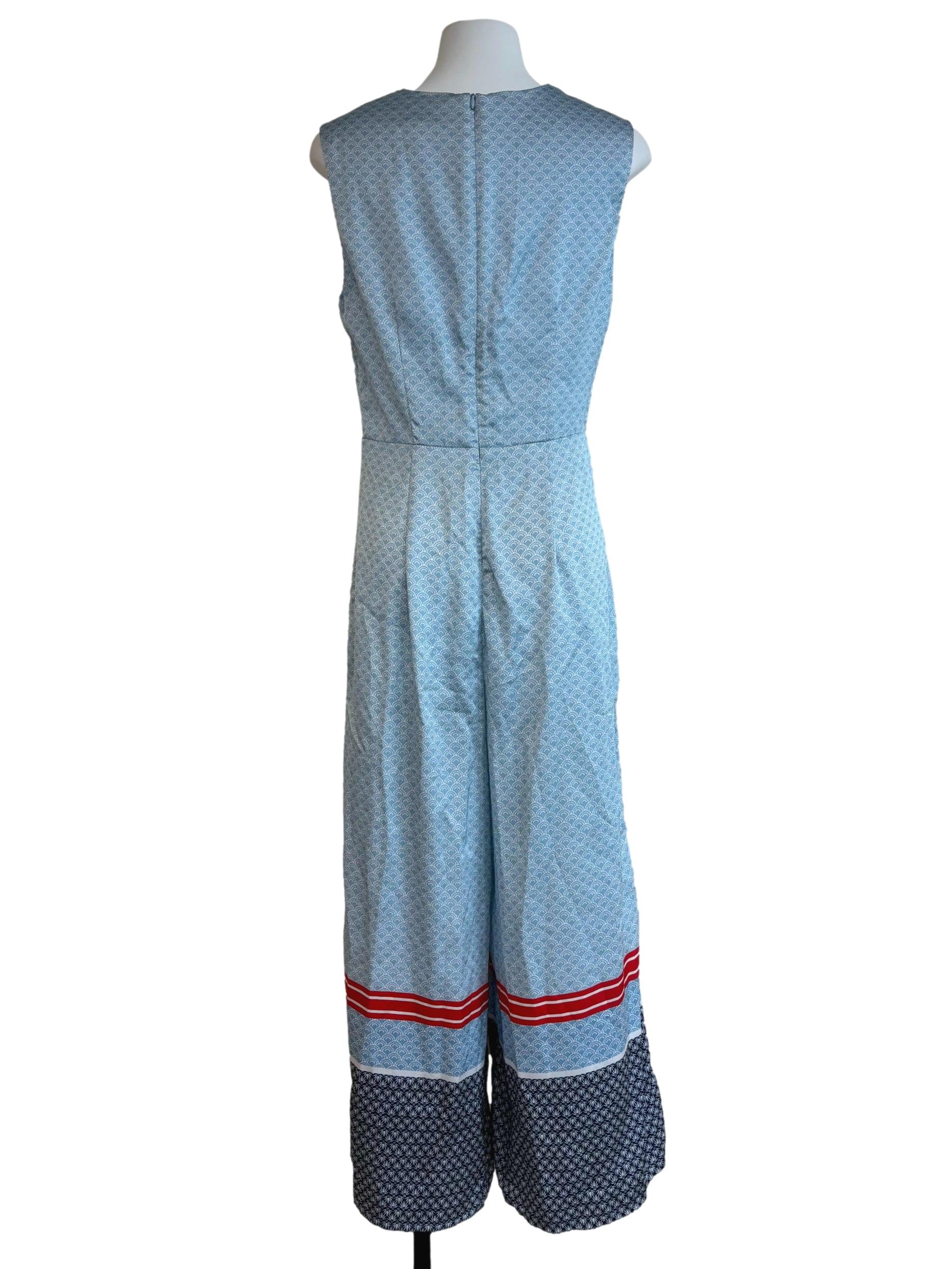 Baby Blue Printed Satin Jumpsuit