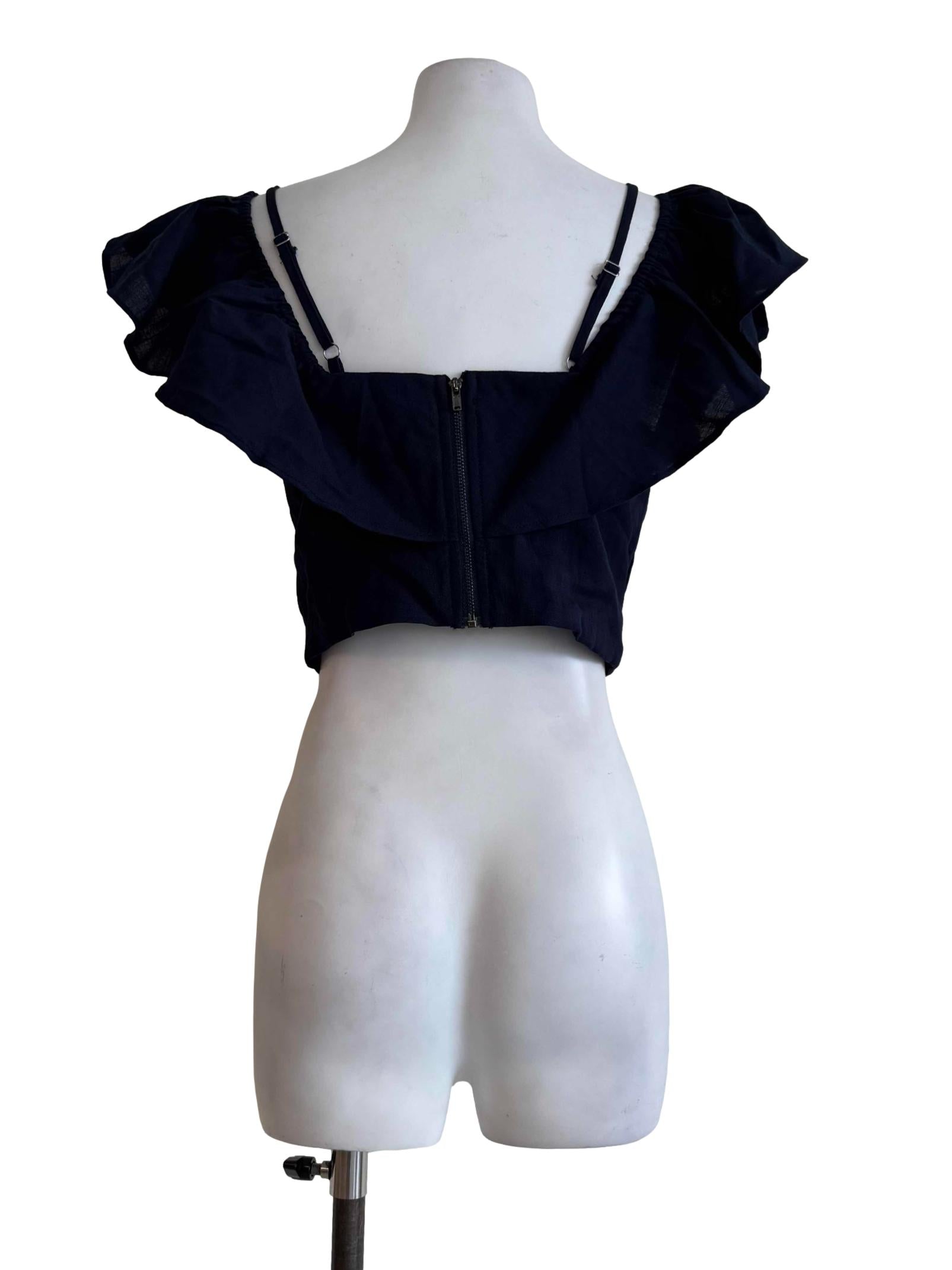 Navy Blue Scoop Neck Crop Top
