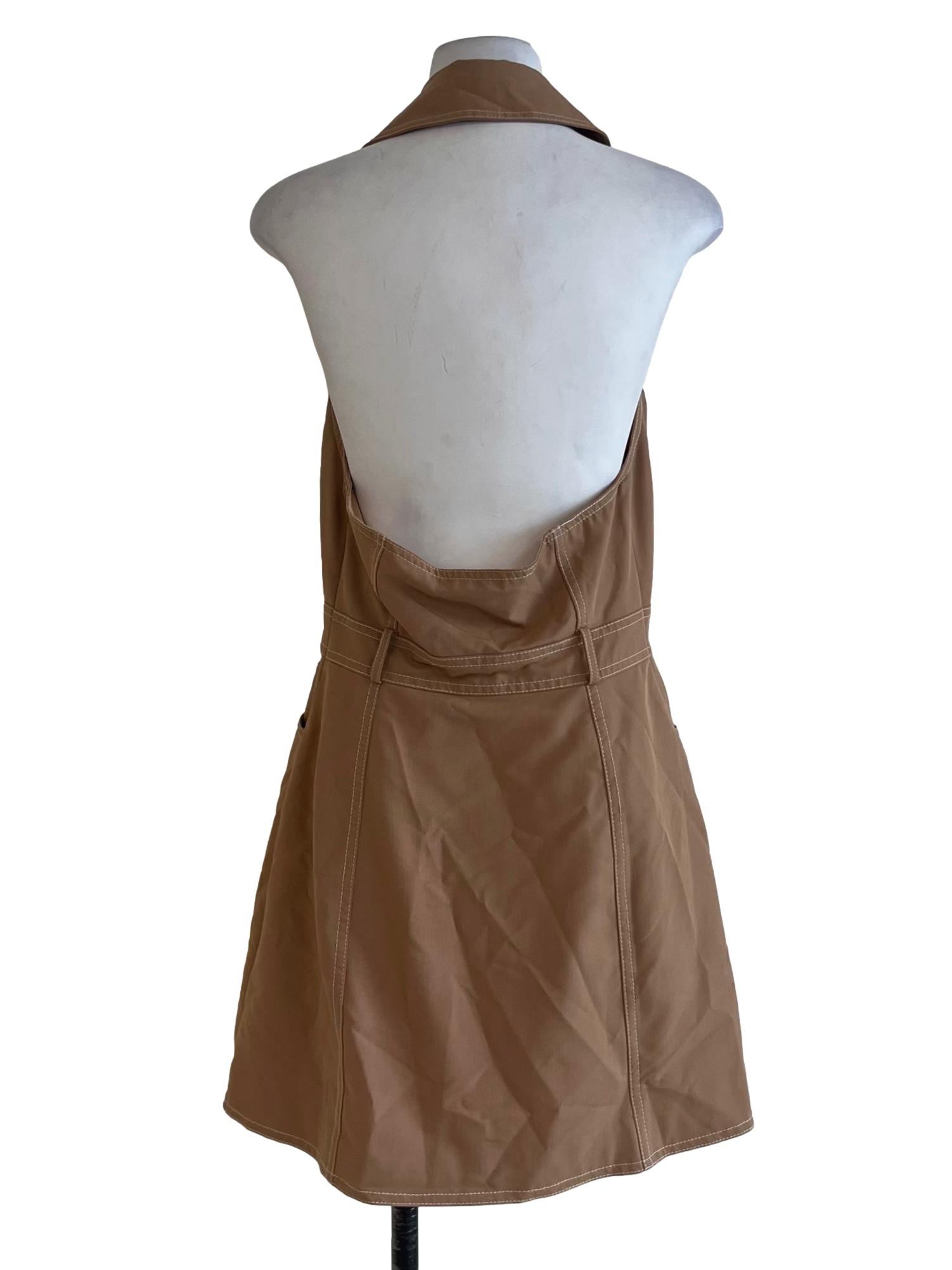 Tortilla Brown Notched Collar A-Line Dress
