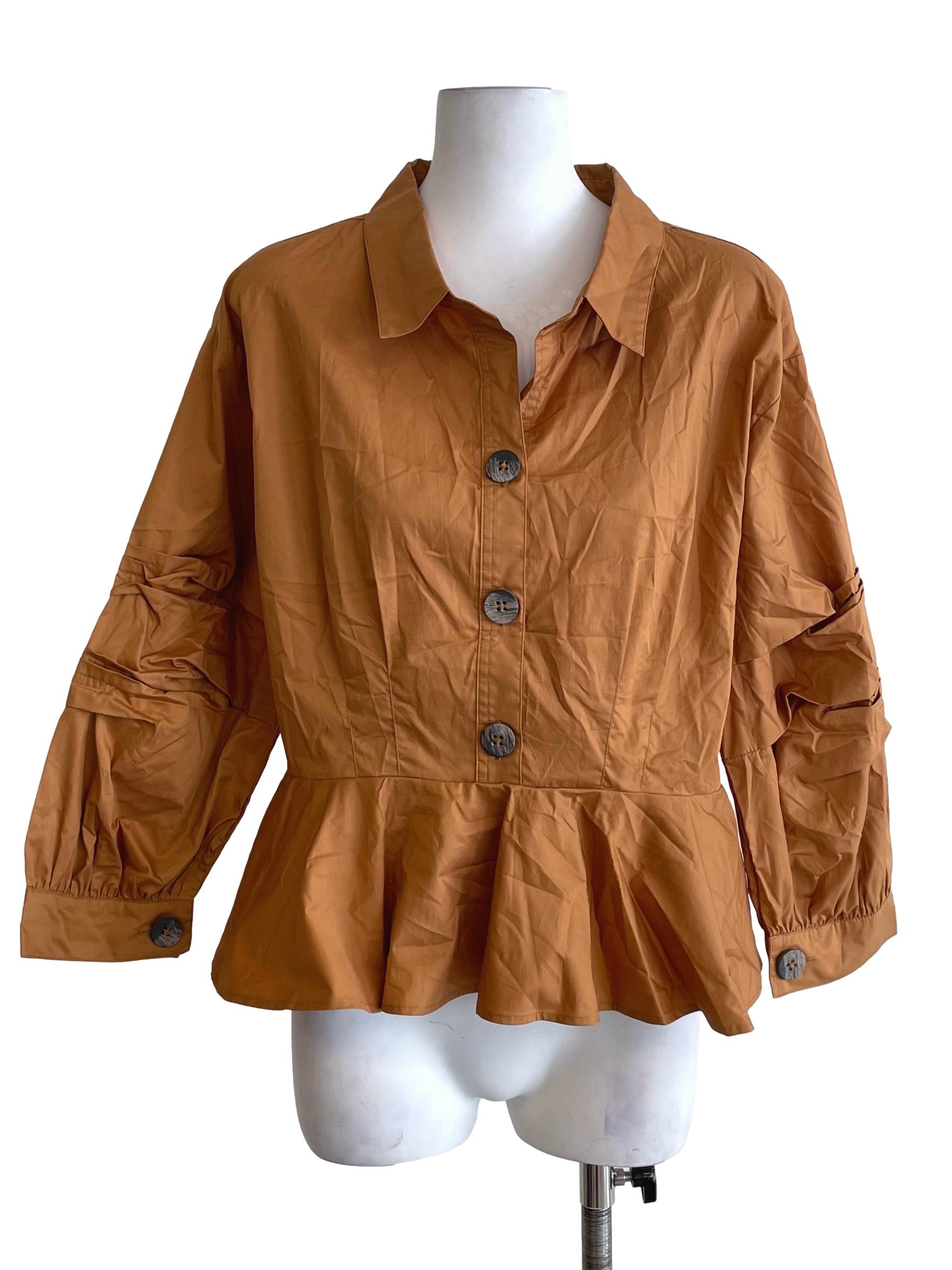 Gold Yellow Split Back Peplum Shirt