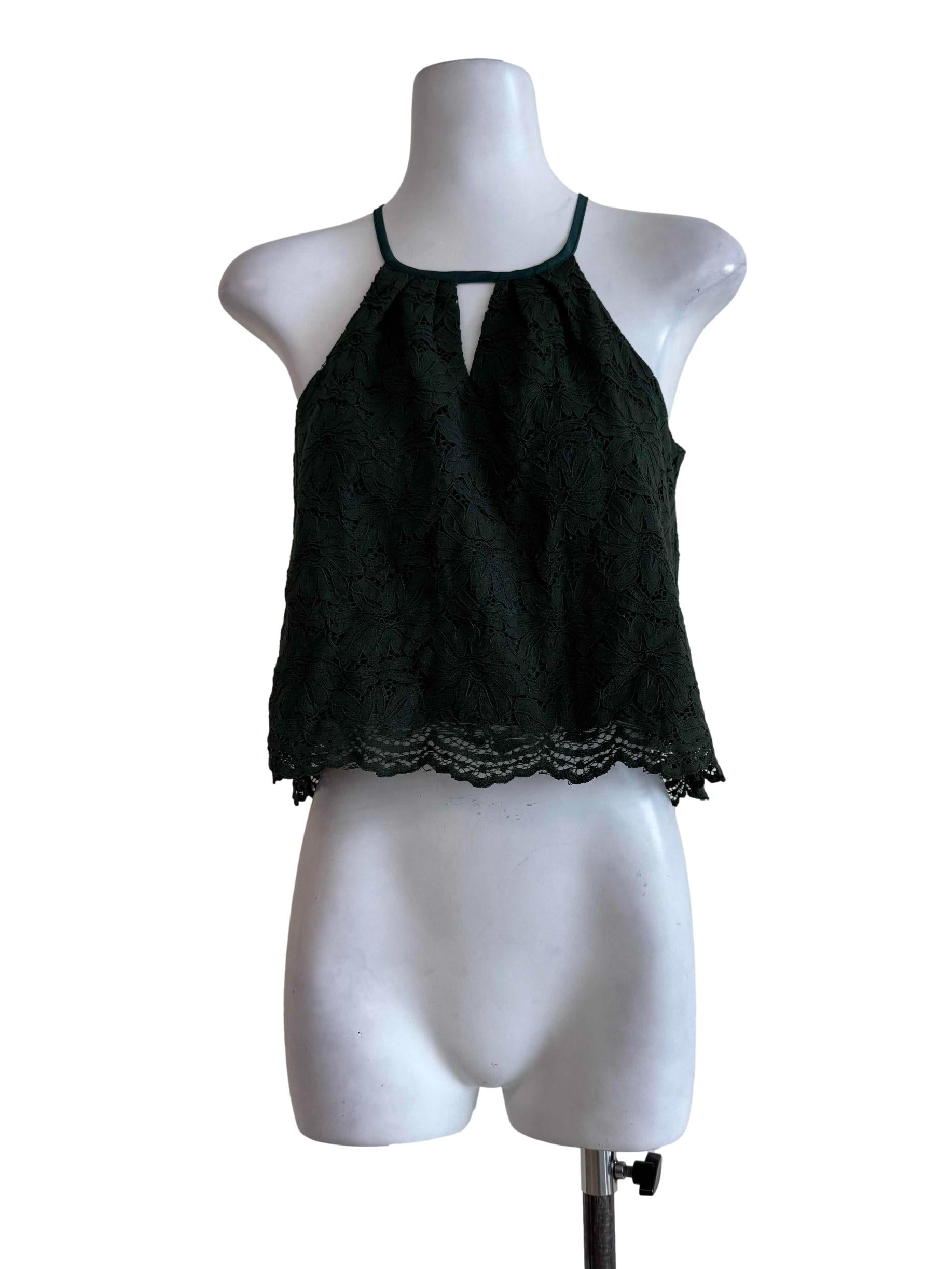 Emerald Green Lace High Neck Top