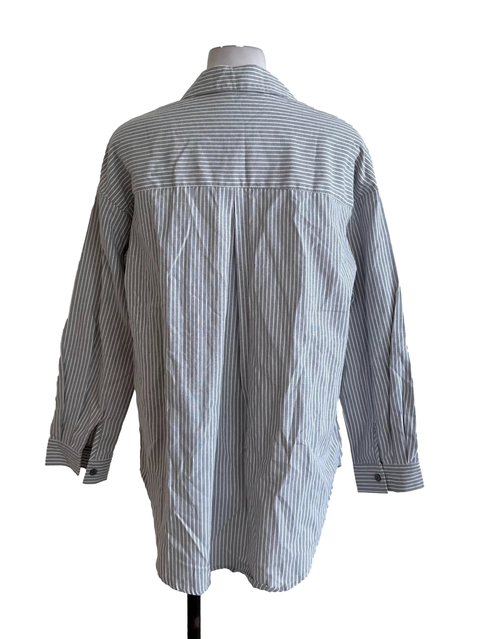 Ash Grey Stripe Collar Button Top