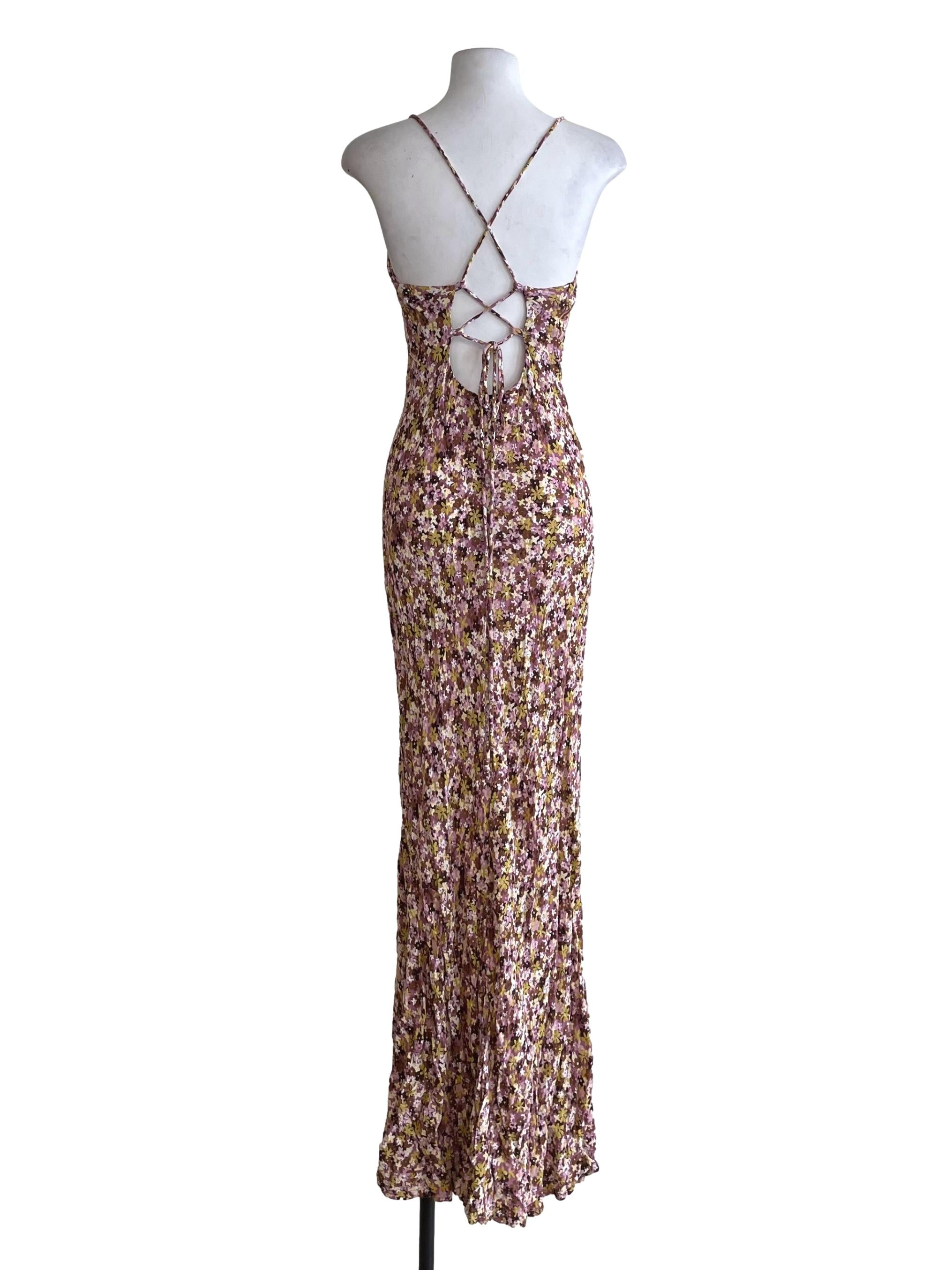 Lilac Floral Back Lace Up Dress