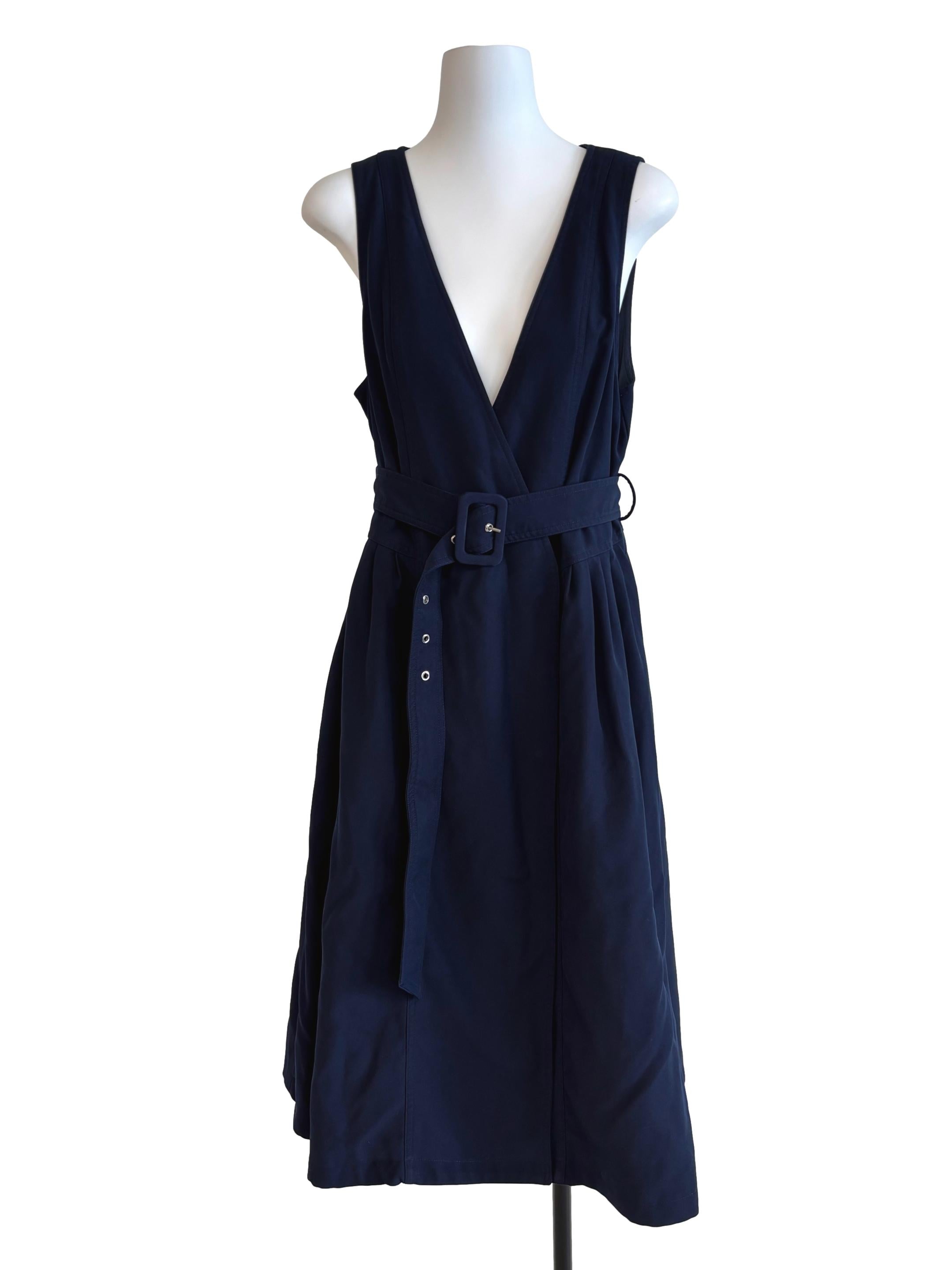 Navy Blue Plunged Neck A-Line Dress