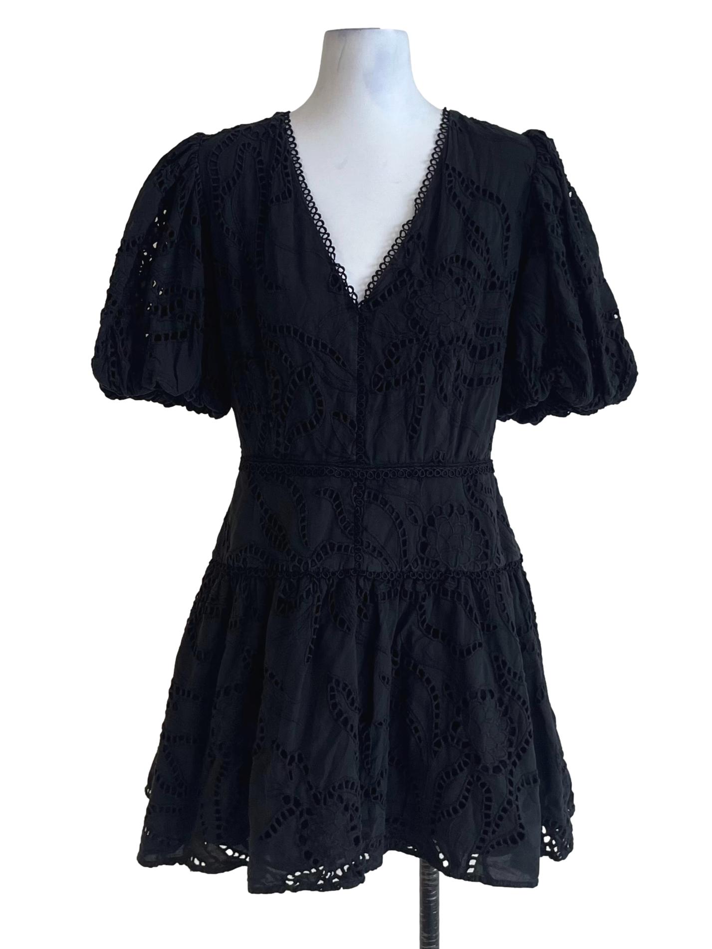 Black V-Neck Mini Empire Dress