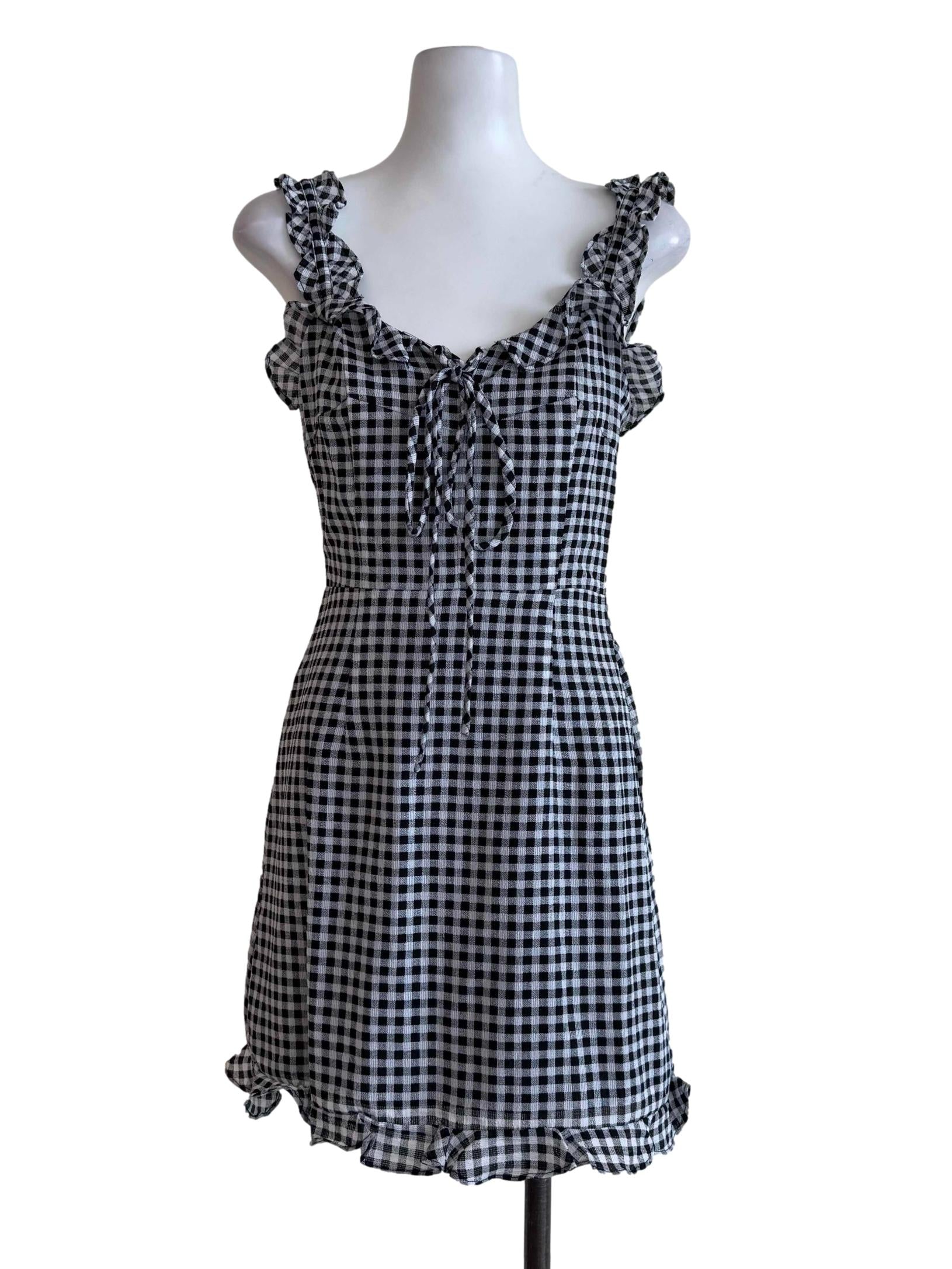Black Gingham Sweetheart Dress