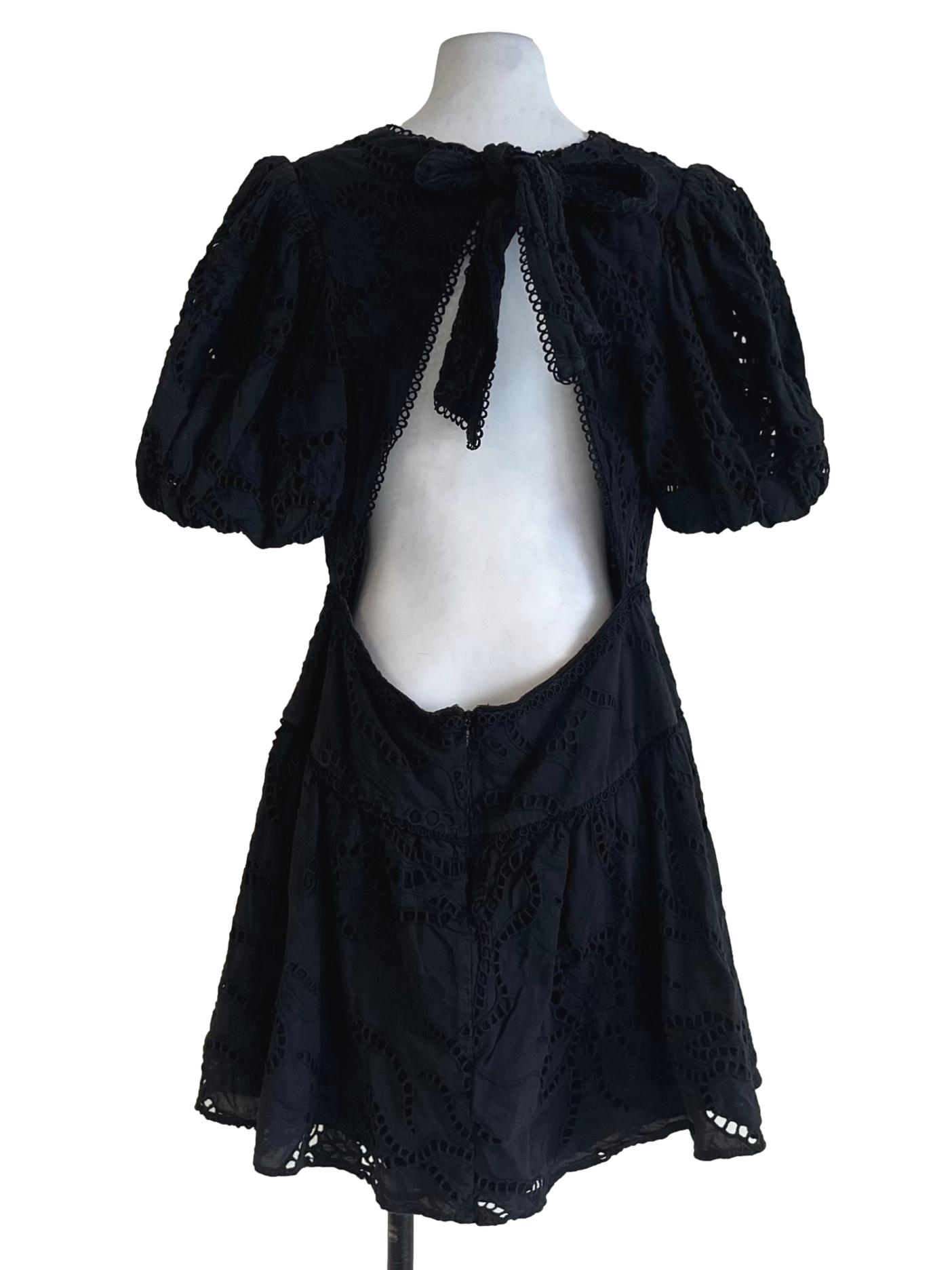 Black V-Neck Mini Empire Dress