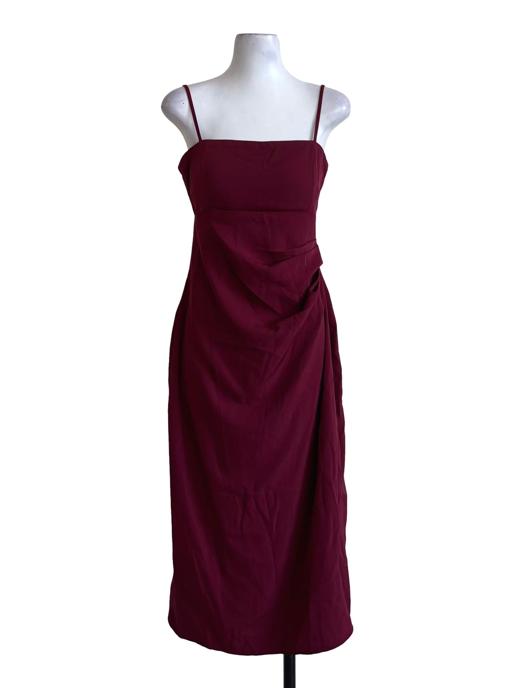 Wine Red Spaghetti Strap Pencil Dress