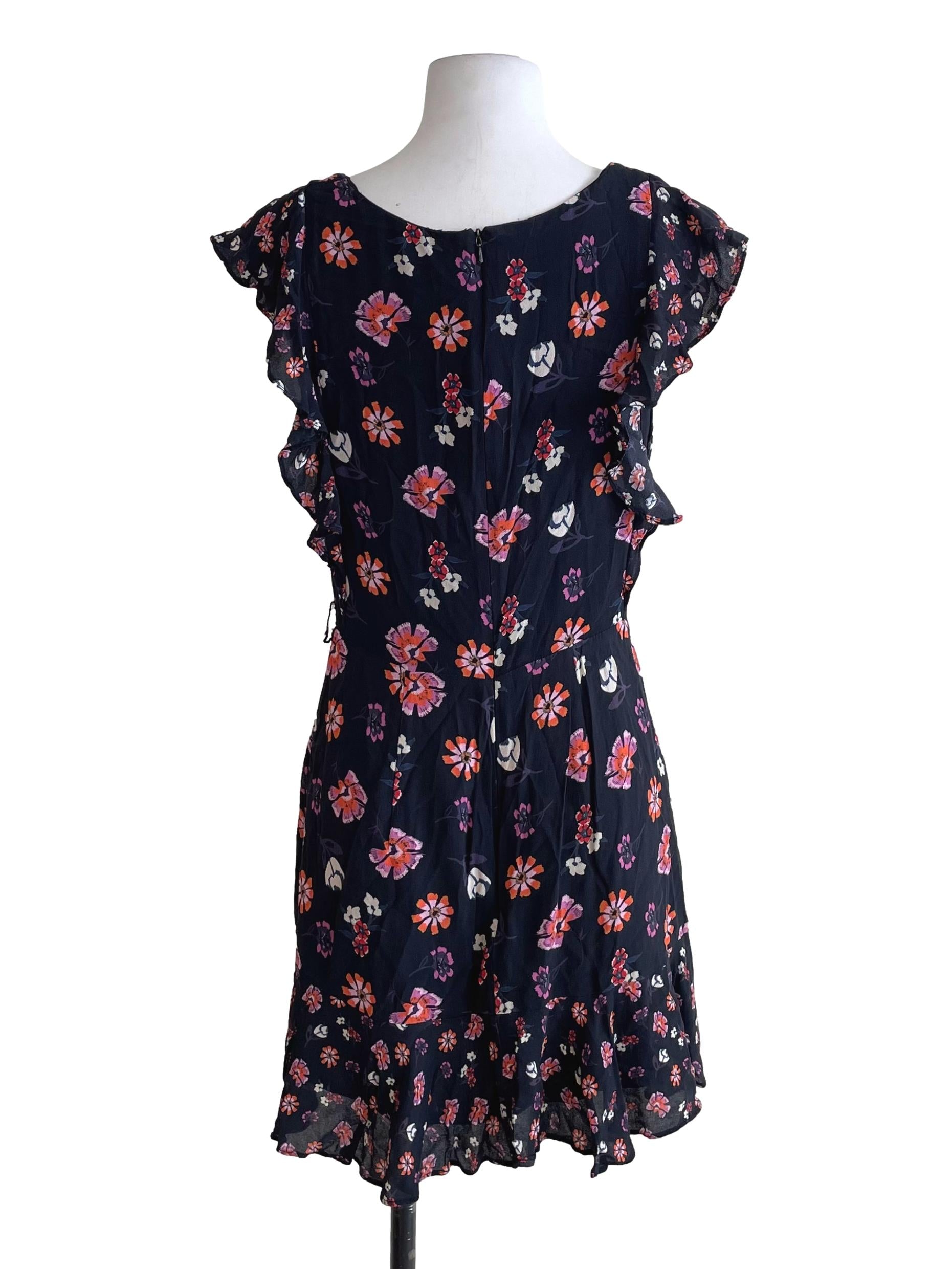 Denim Black Floral Wendy Wrap Ruffles Dress