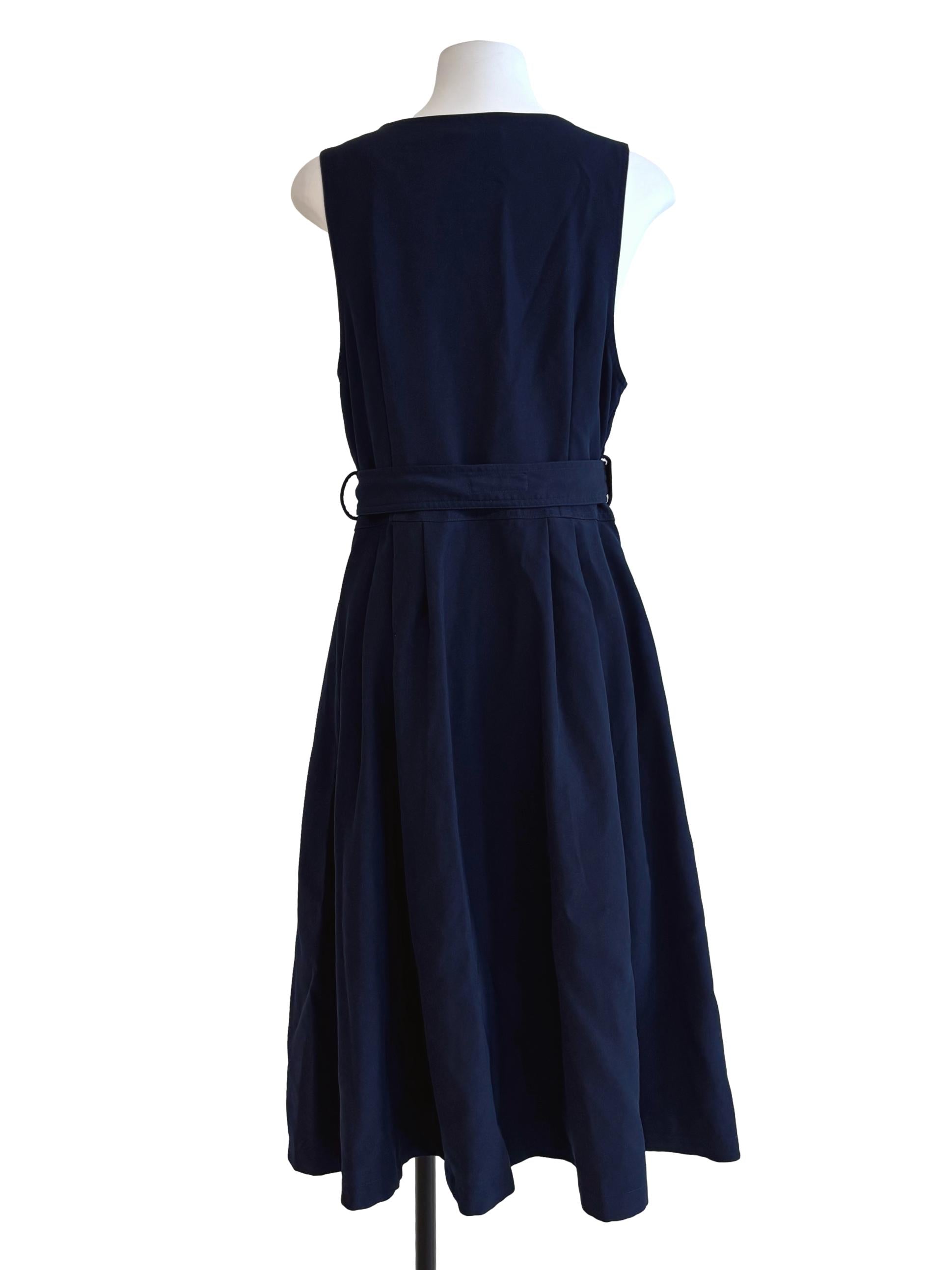 Navy Blue Plunged Neck A-Line Dress