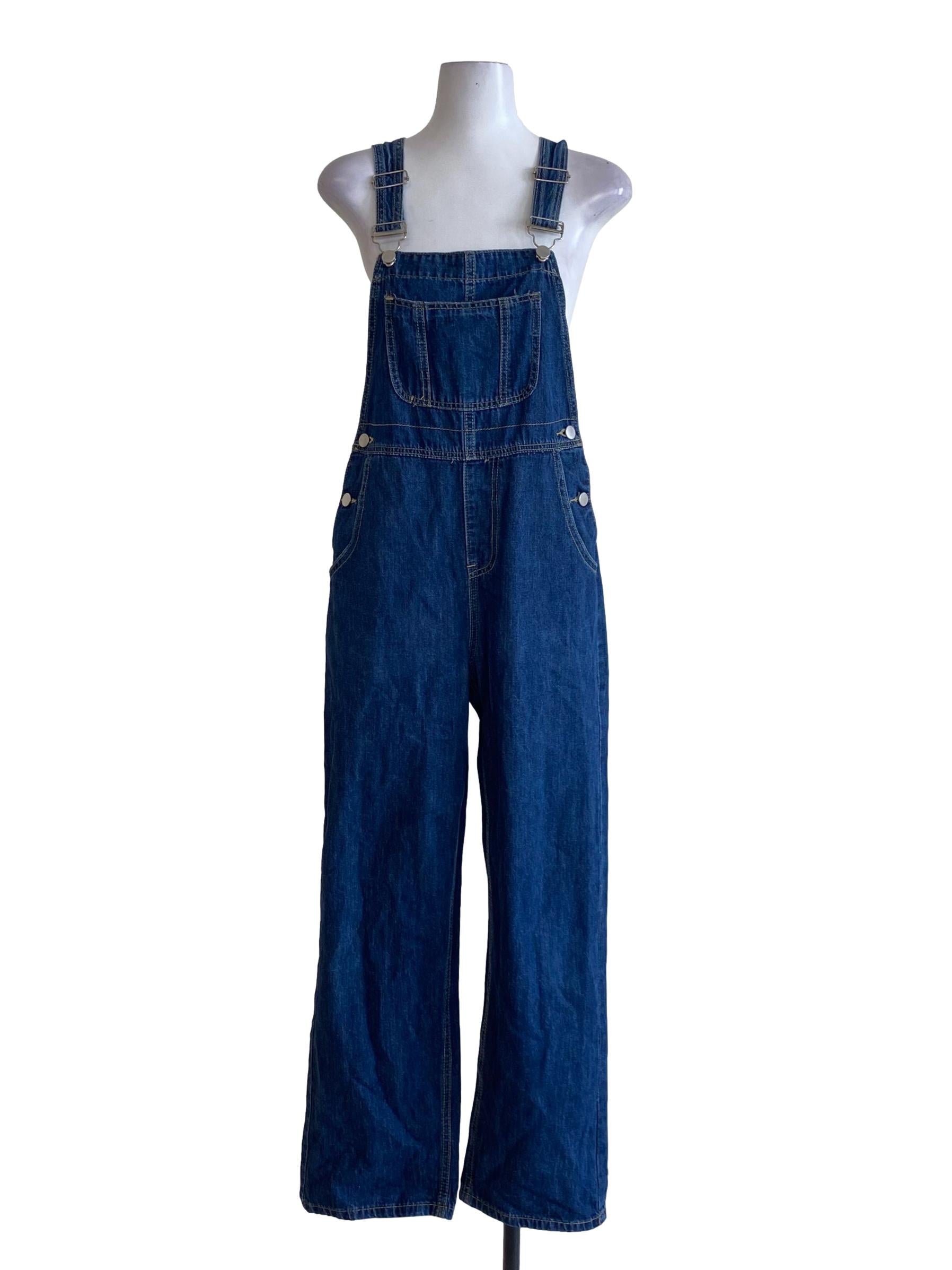 Denim Blue Square Neck Farmer Jeans Jumpsuit
