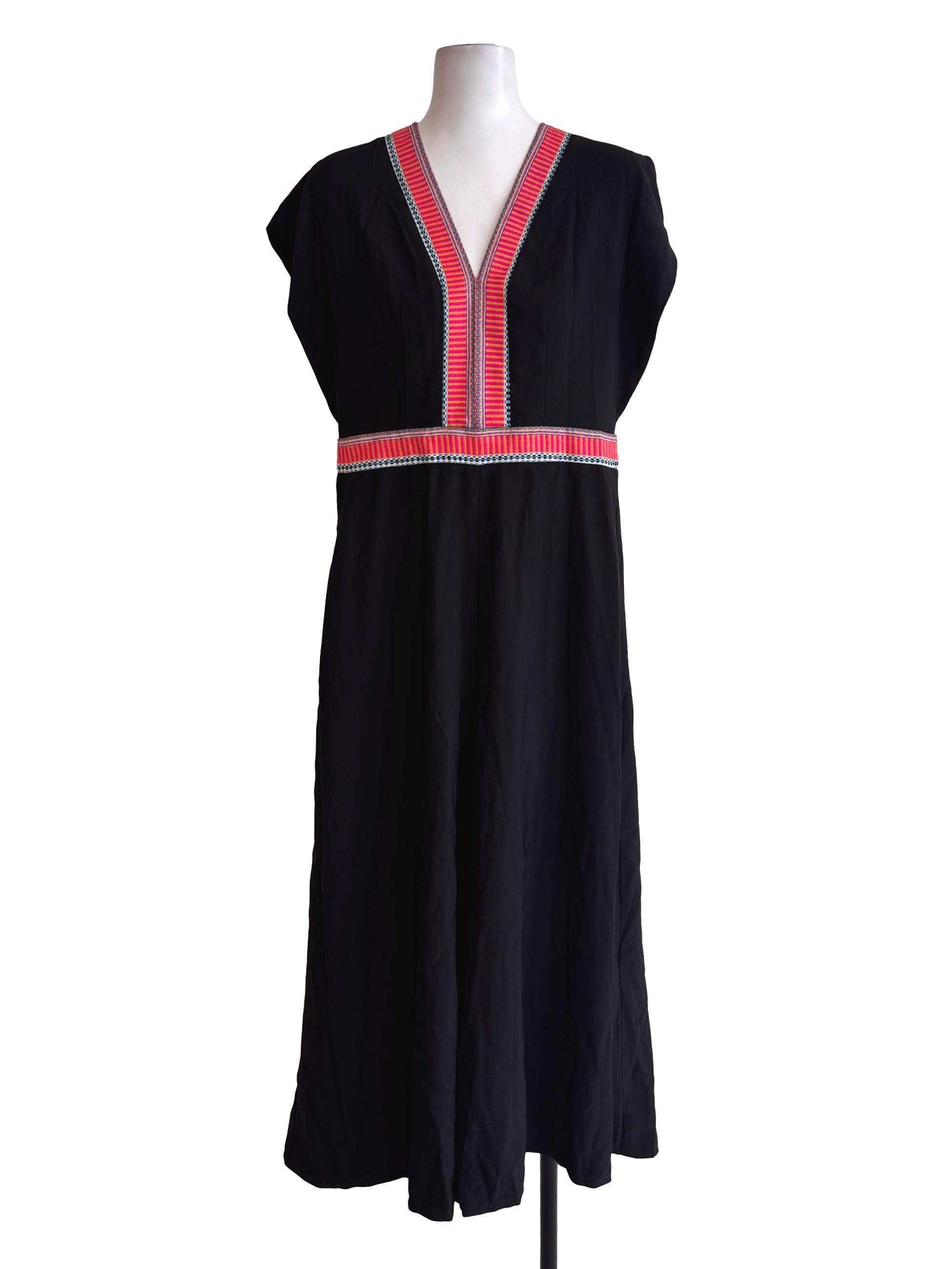 Black Patterned Deep V Neck Jumpsuits