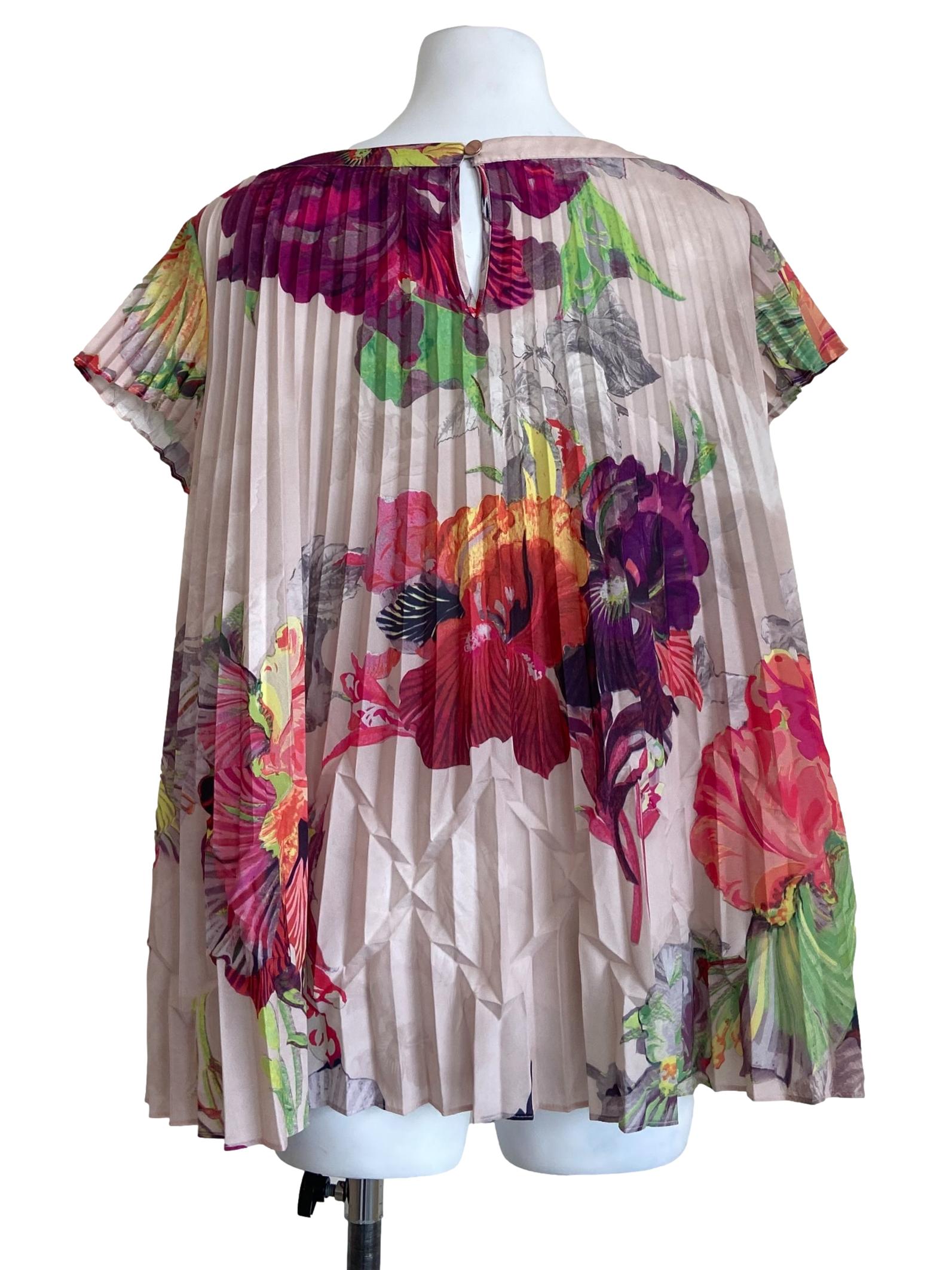 Ivory Beige Floral Pleated Blouse