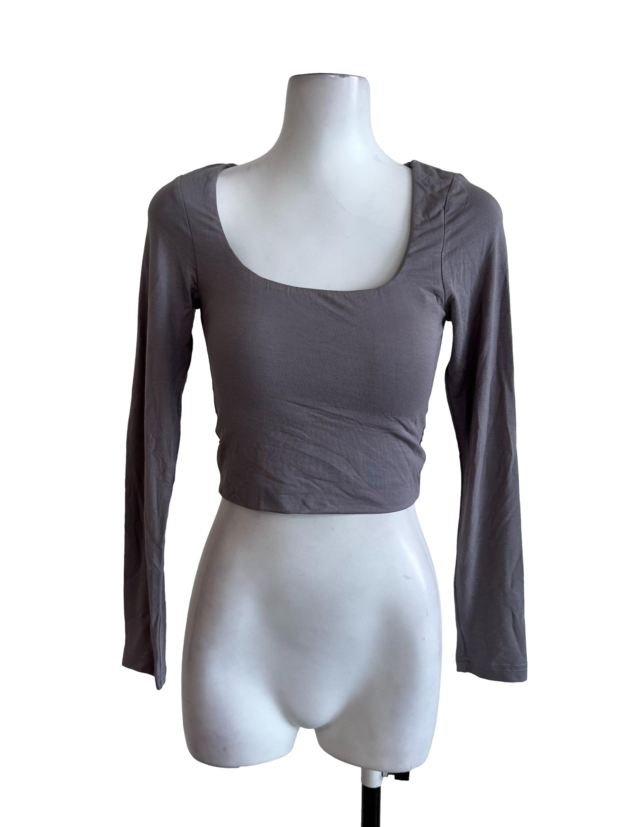 Graphite Grey Square Neck Fitted Crop Top