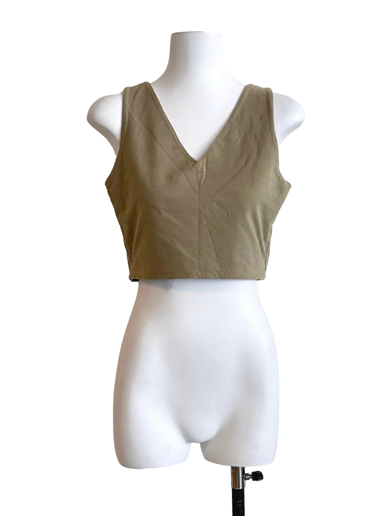 Olive Green V Neck Crop Top TCL