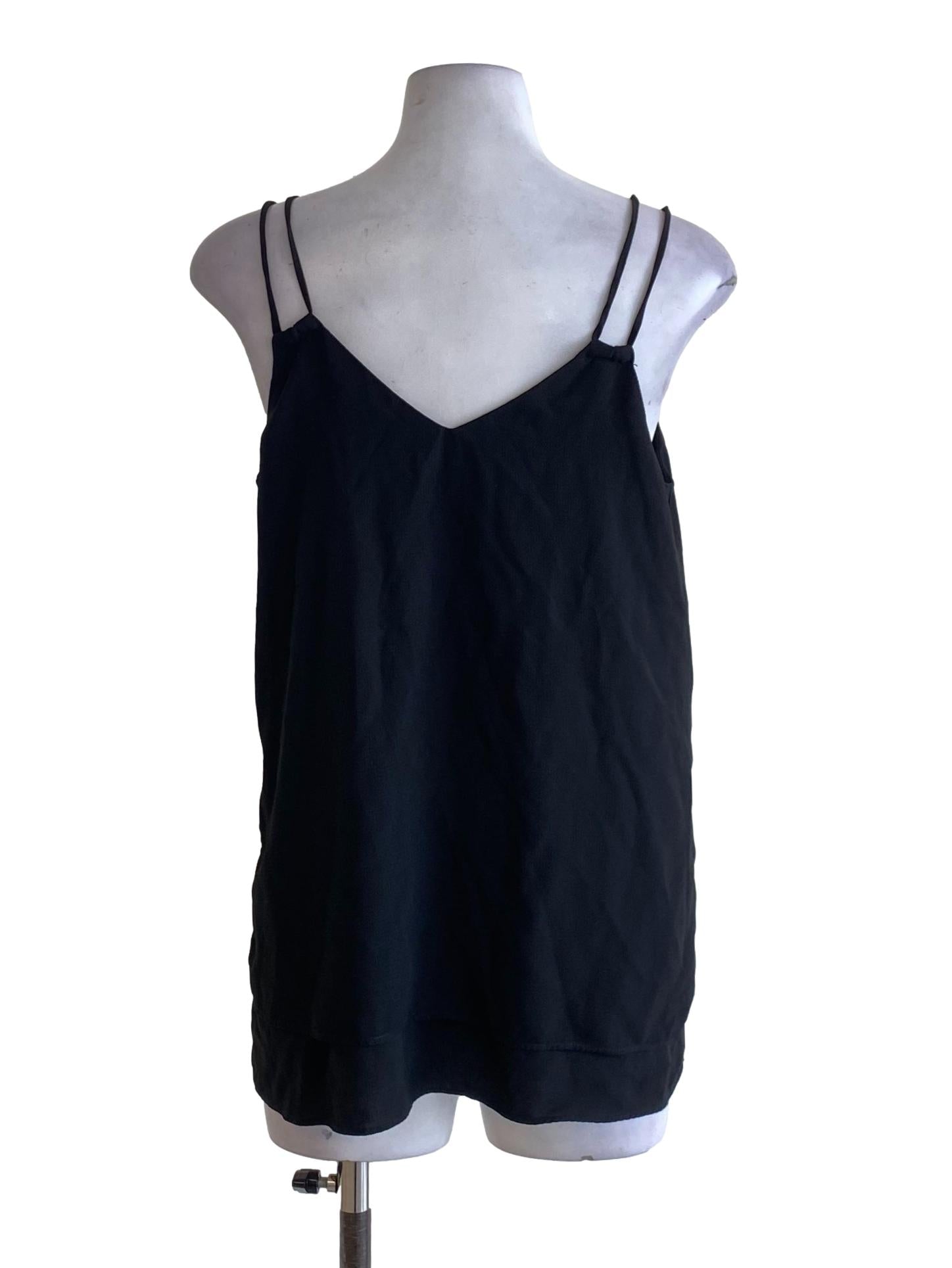 Rich Black V-Neck Double Strap Loose Top