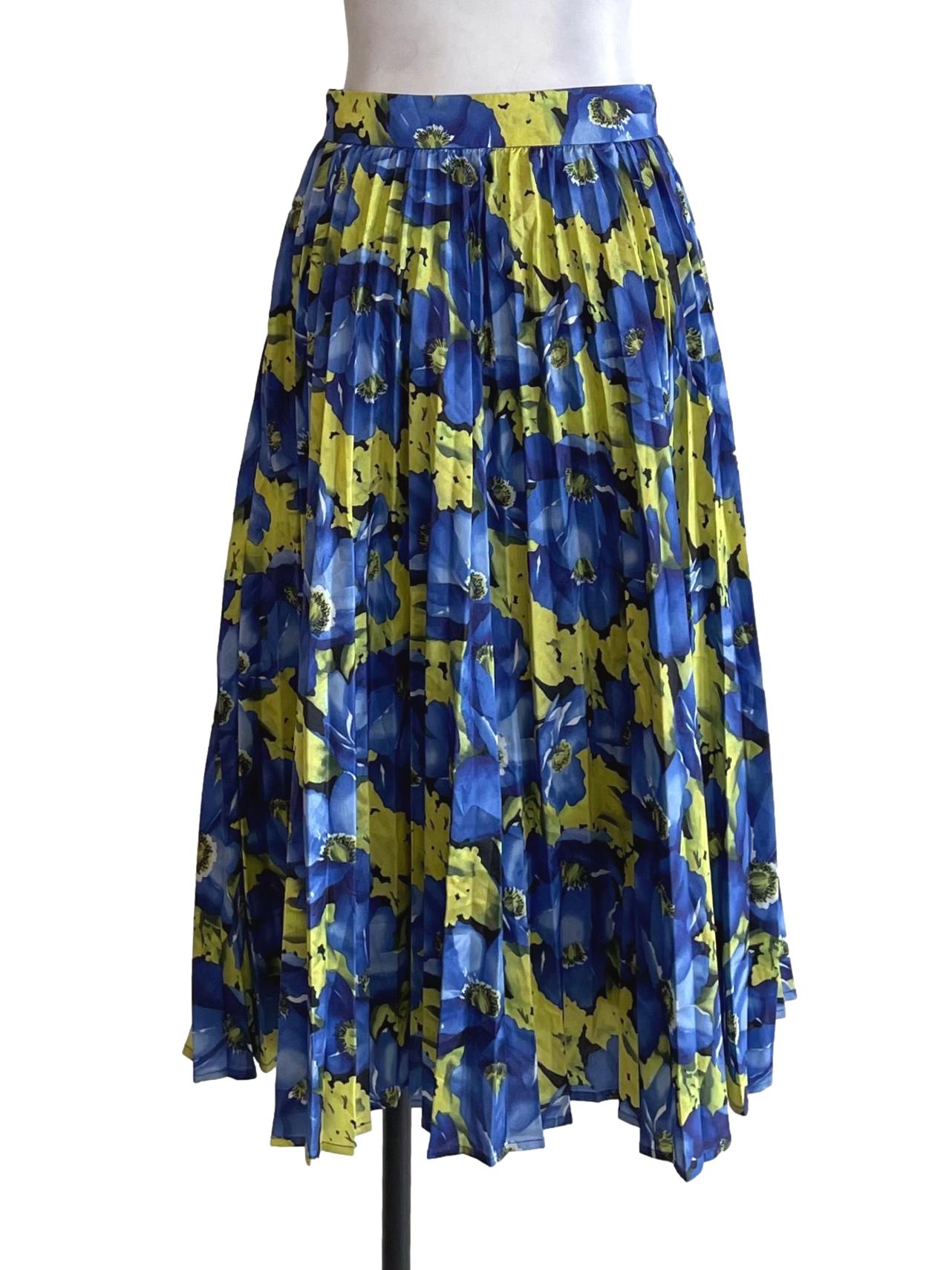 Indigo Blue Floral Accordion Skirt