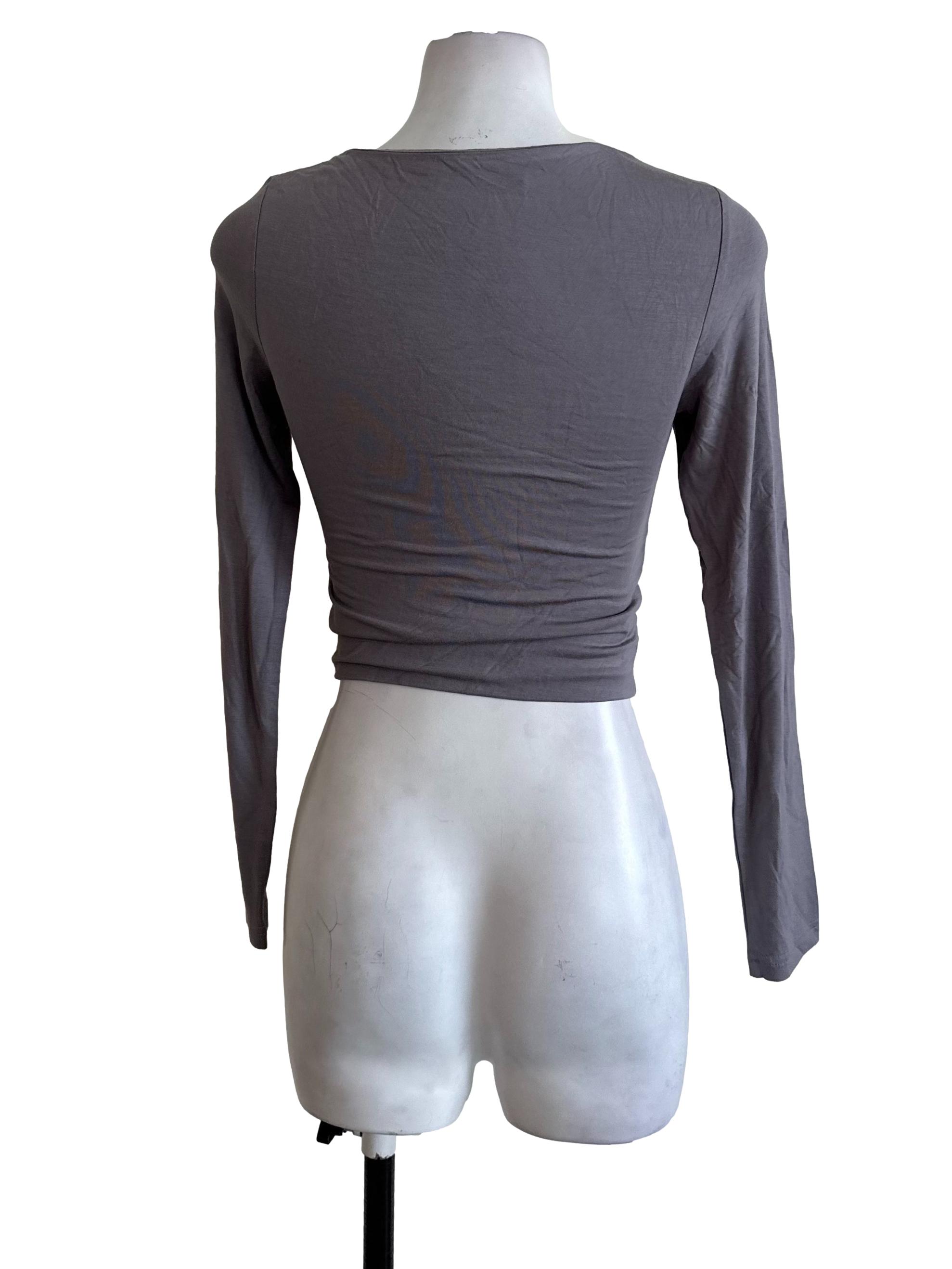 Graphite Grey Square Neck Fitted Crop Top