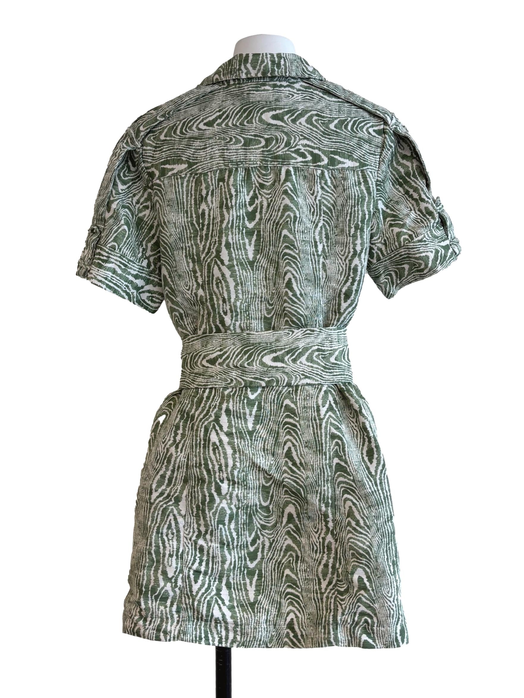Moss Green Patterned Buttoned Dress