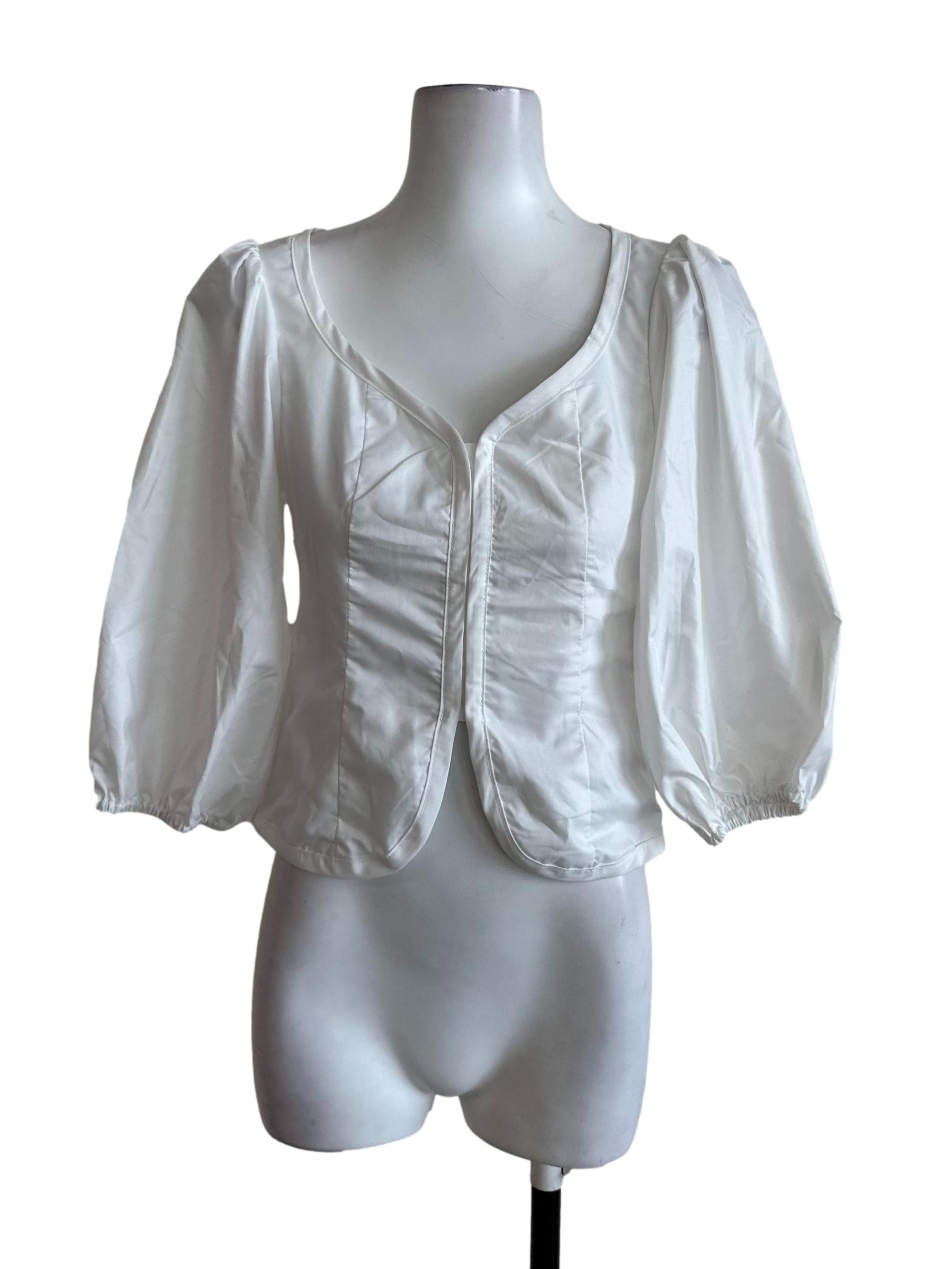 Ivory White V Neck Puff Sleeve Casual Top