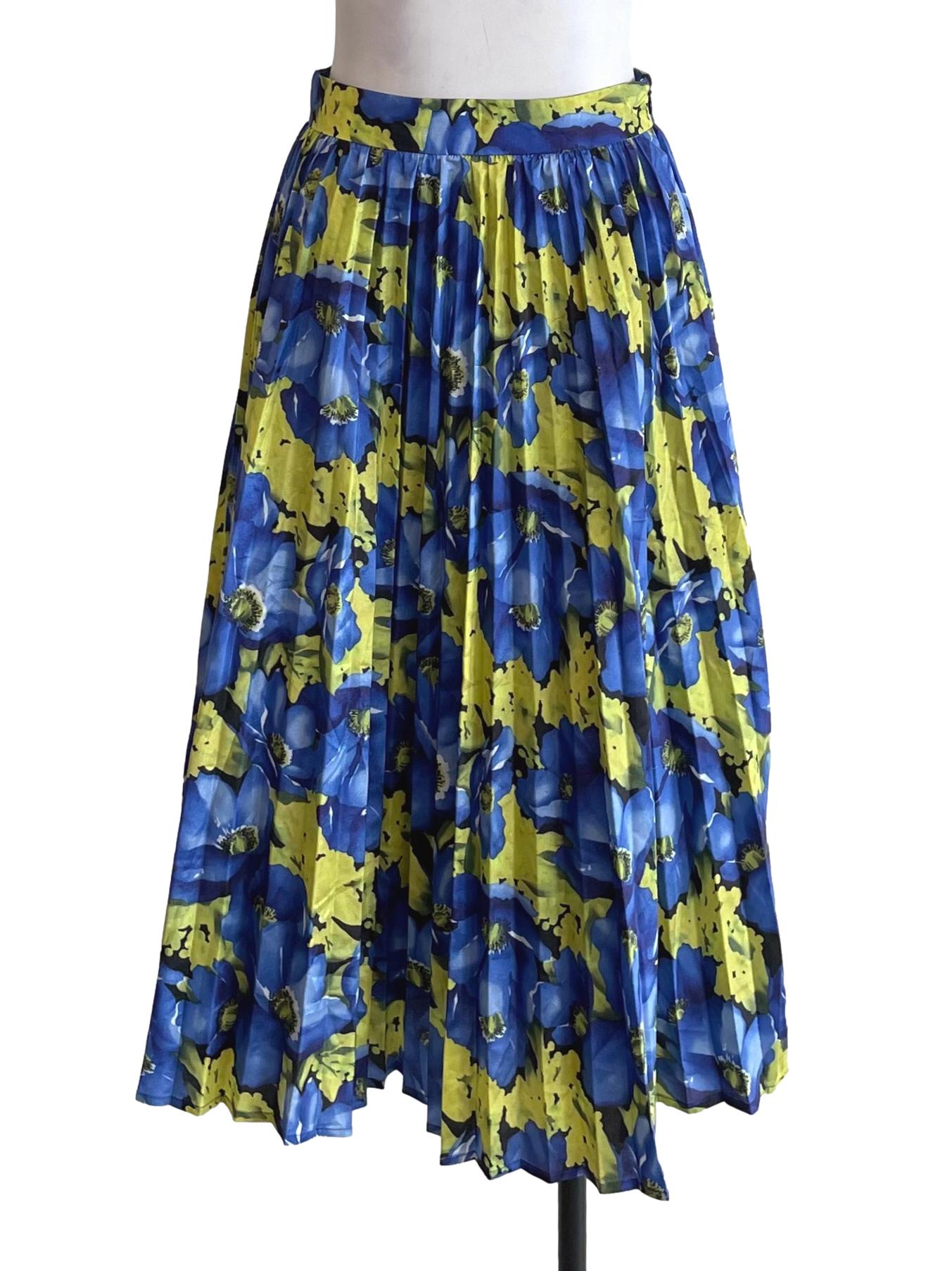 Indigo Blue Floral Accordion Skirt