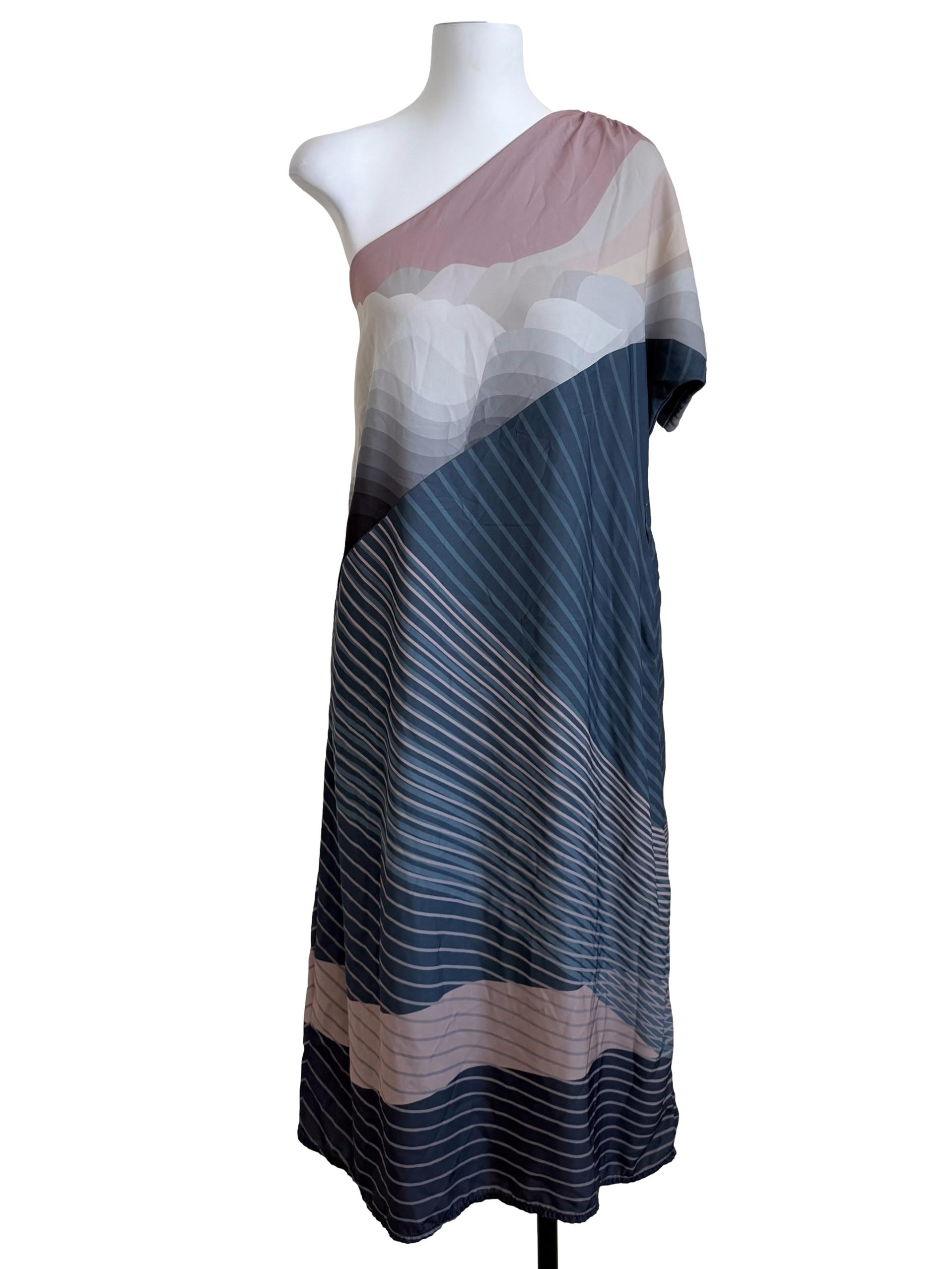 Multicolor Asymmetrical Neck Dress