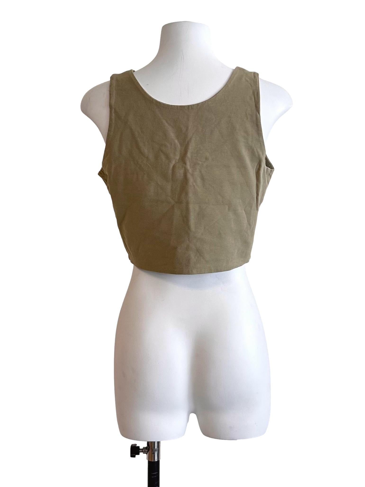 Olive Green V Neck Crop Top TCL